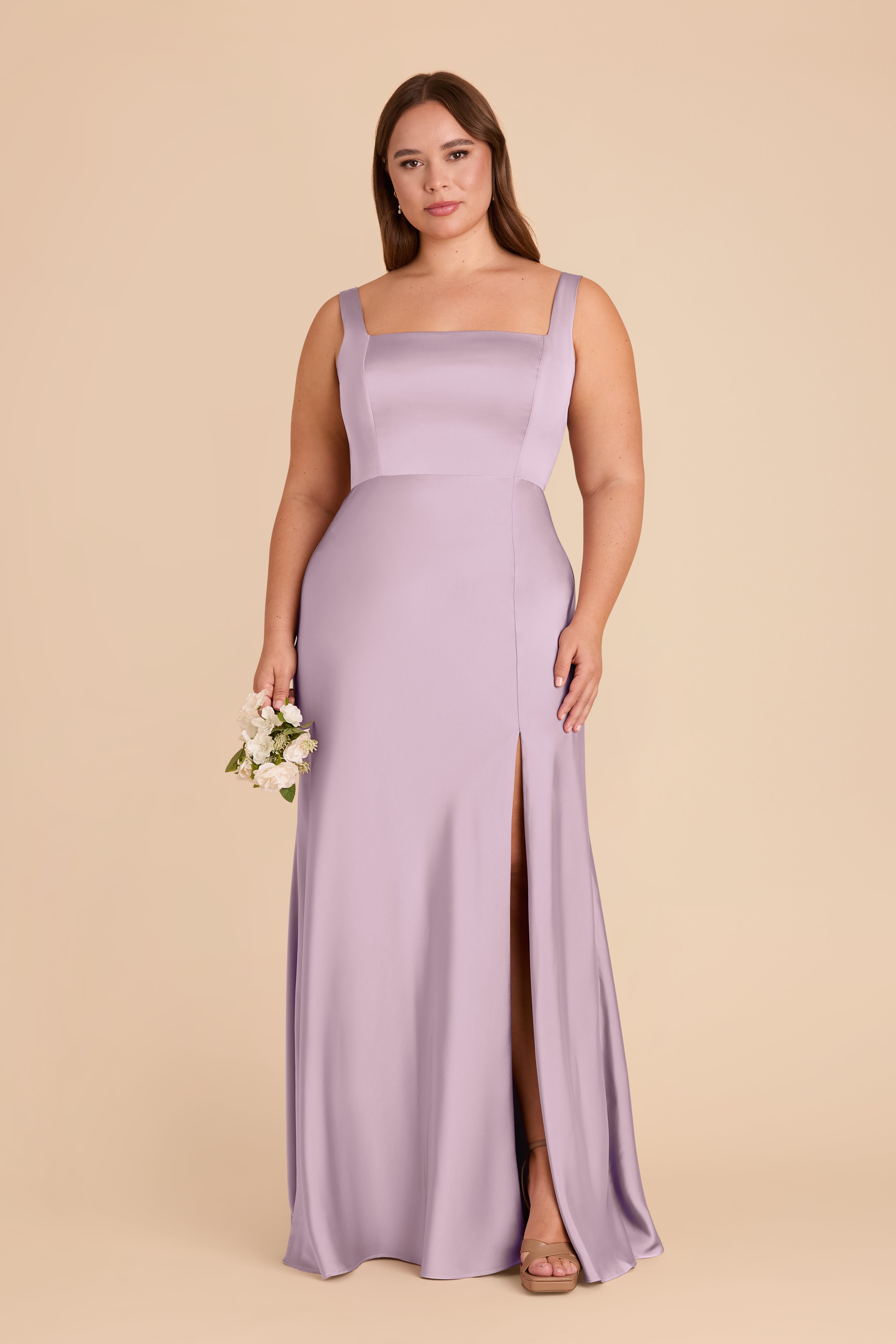 Lavender Convertible Satin Dress with Bows | Alex