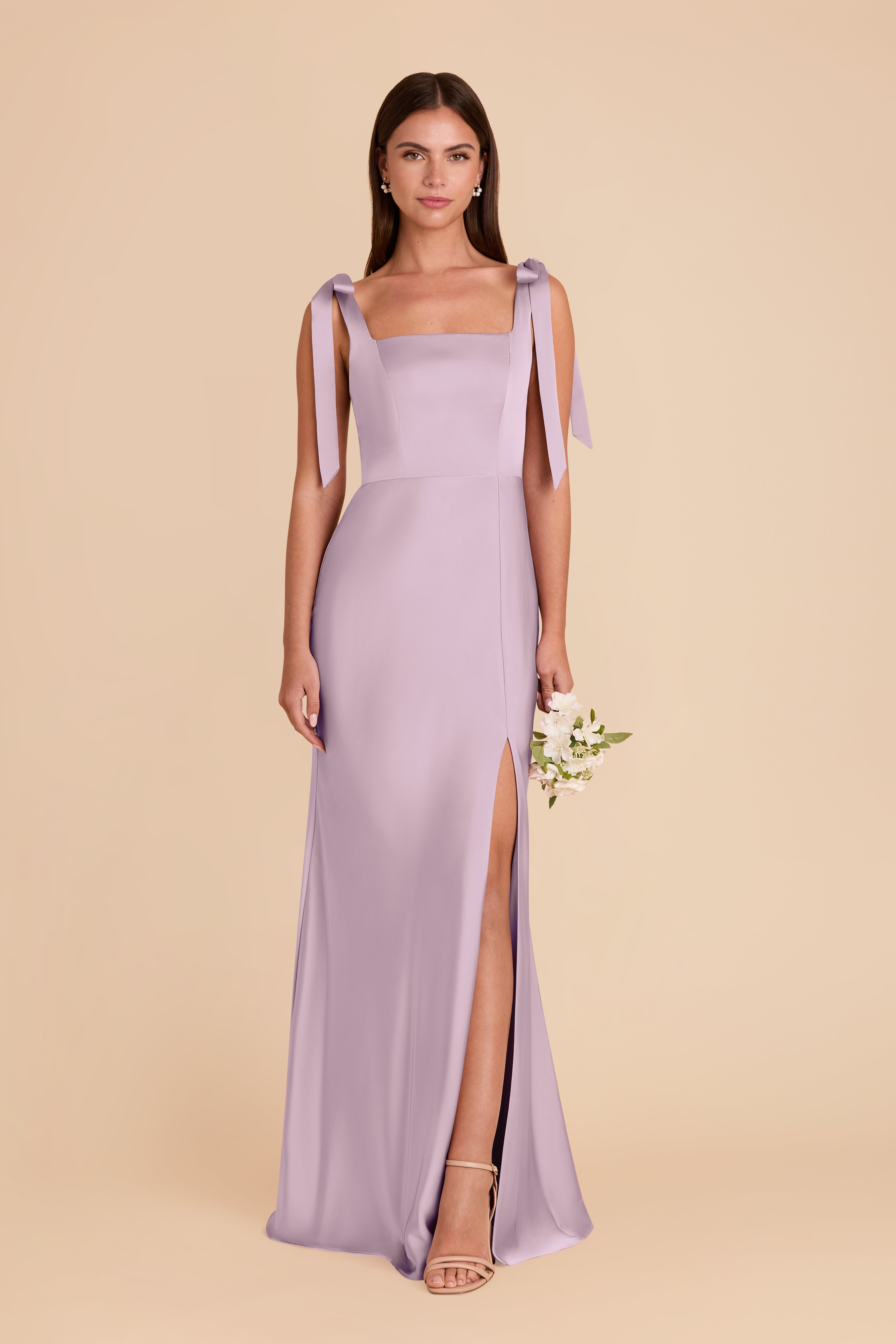 Lavender Convertible Satin Dress with Bows | Alex