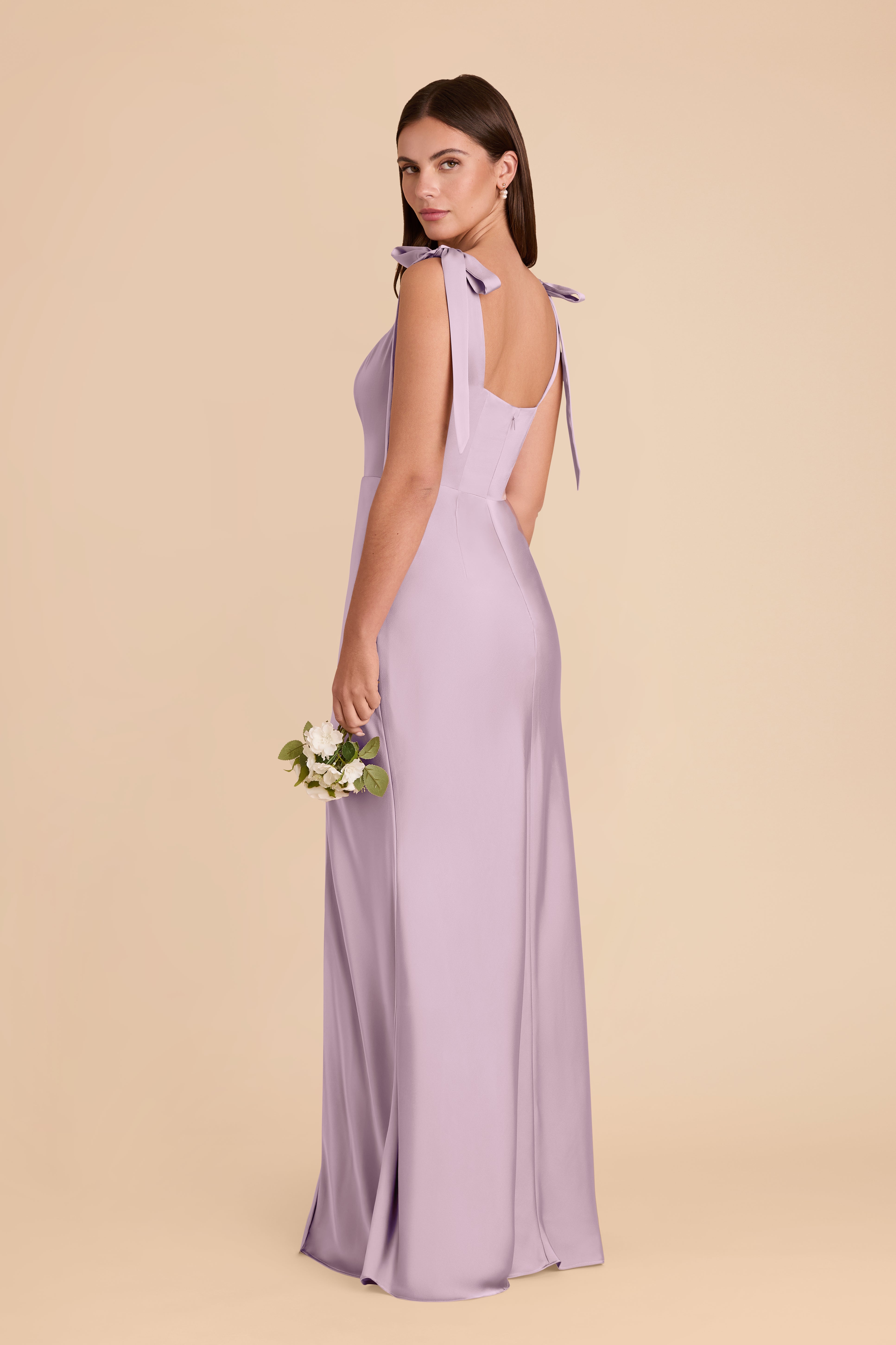 Lavender Convertible Satin Dress with Bows | Alex