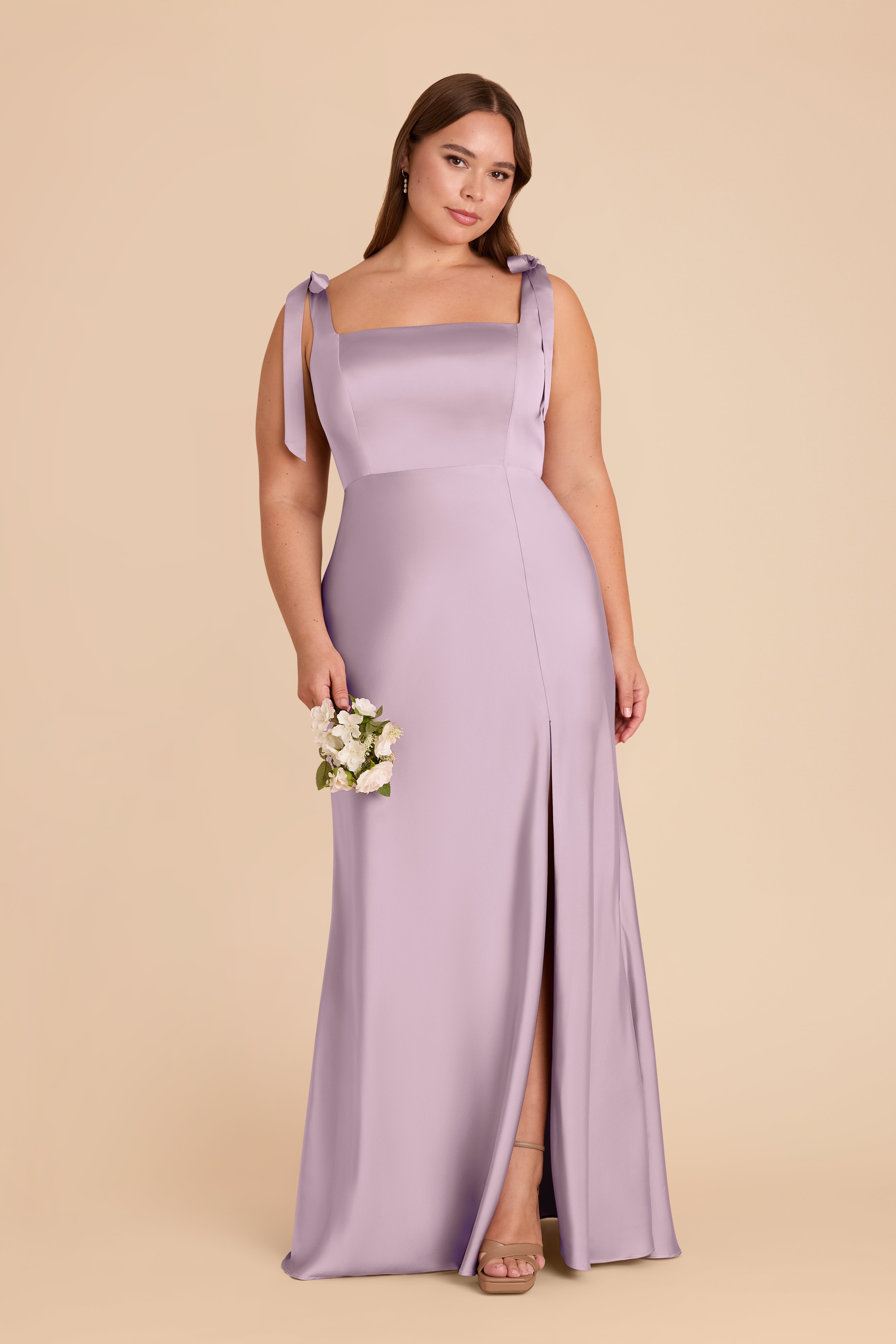 Lavender Convertible Satin Dress with Bows | Alex