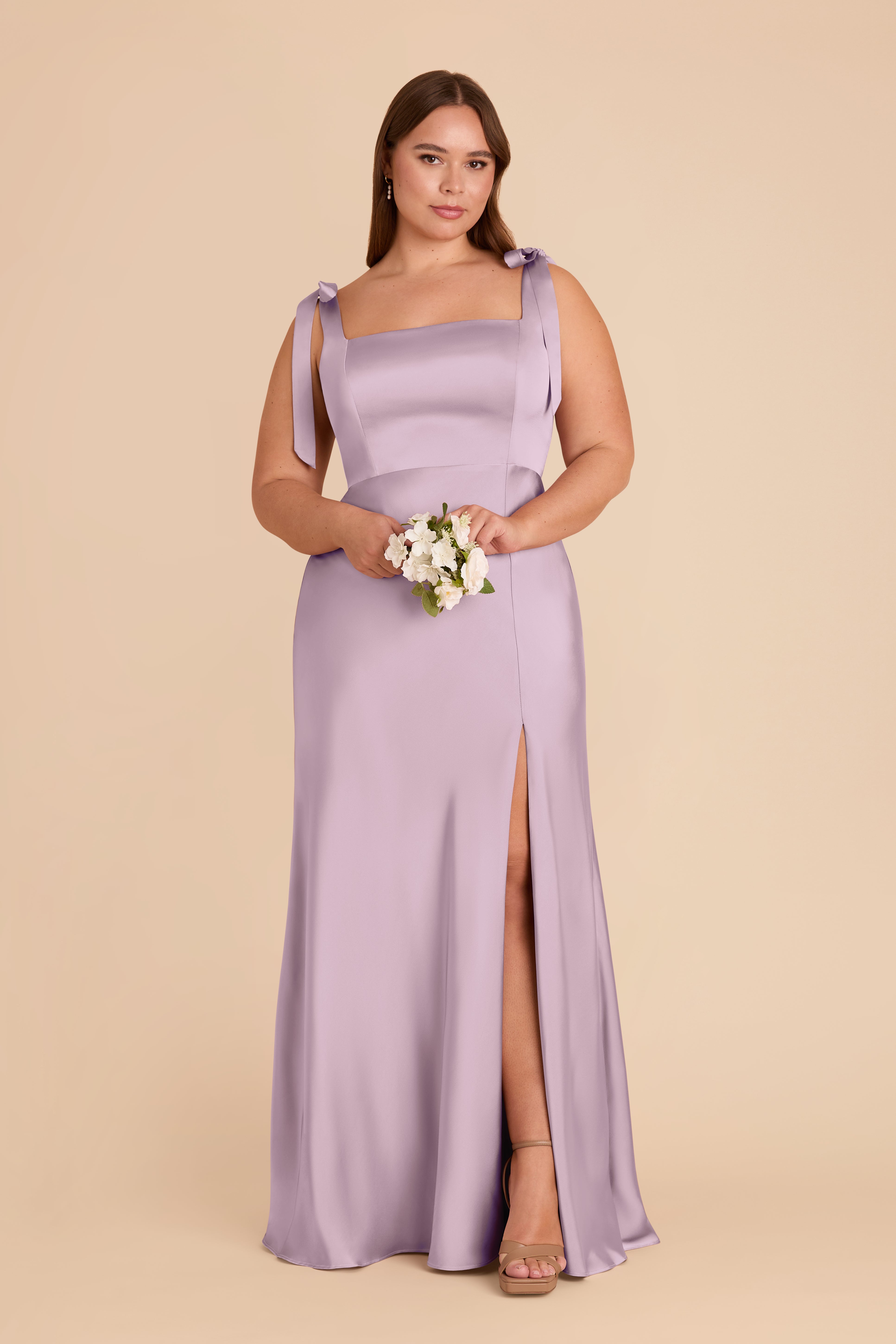 Lavender Convertible Satin Dress with Bows | Alex