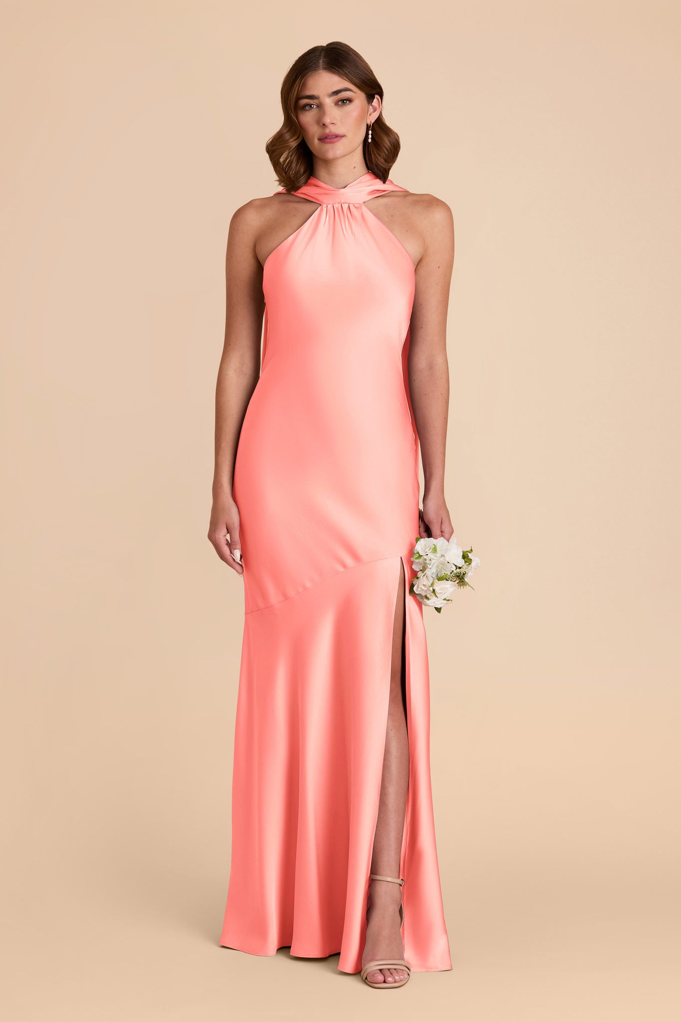 Matte Satin Halter Neck Gown with Train | Eileen Dress