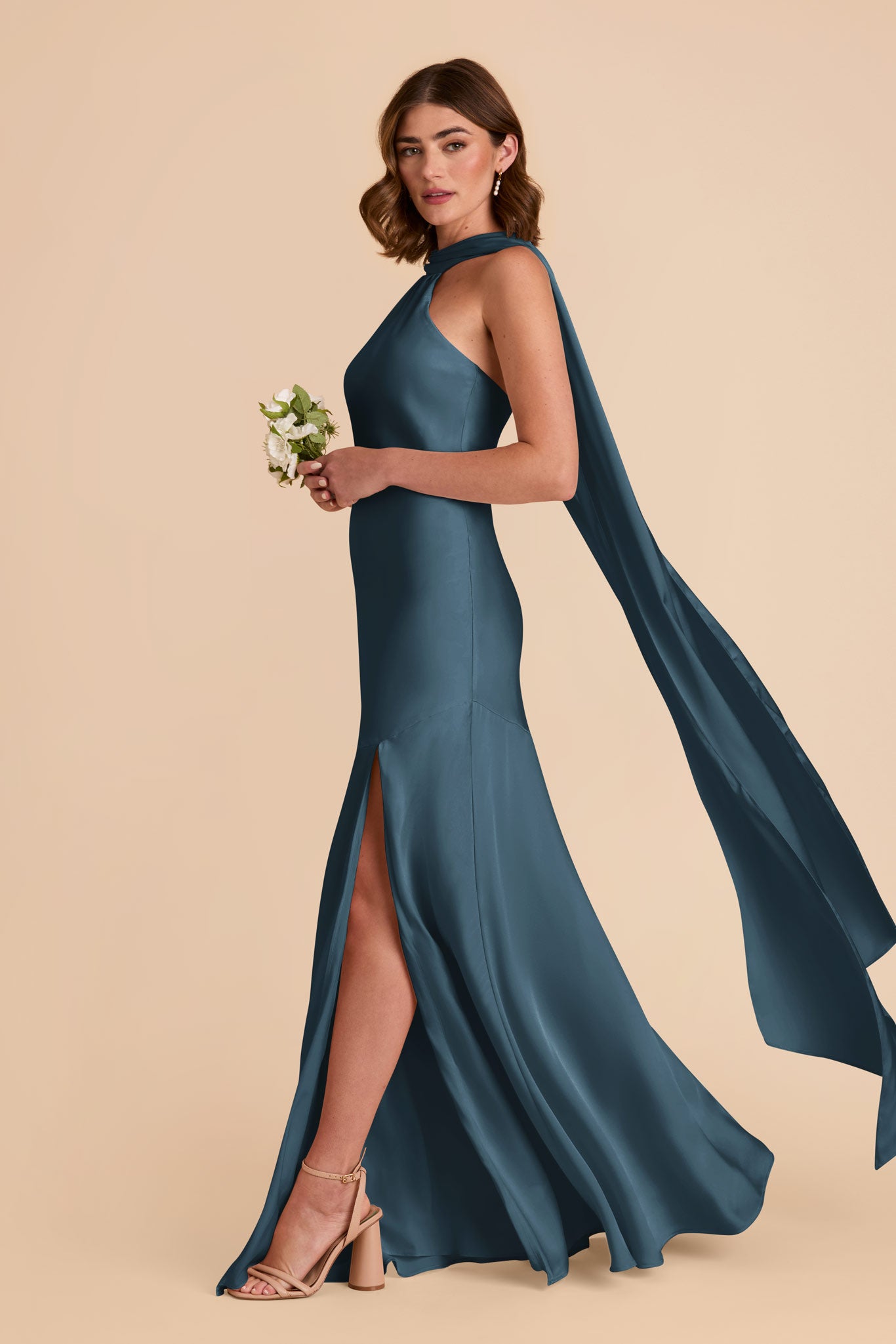 Matte Satin Halter Neck Gown with Train | Eileen Dress