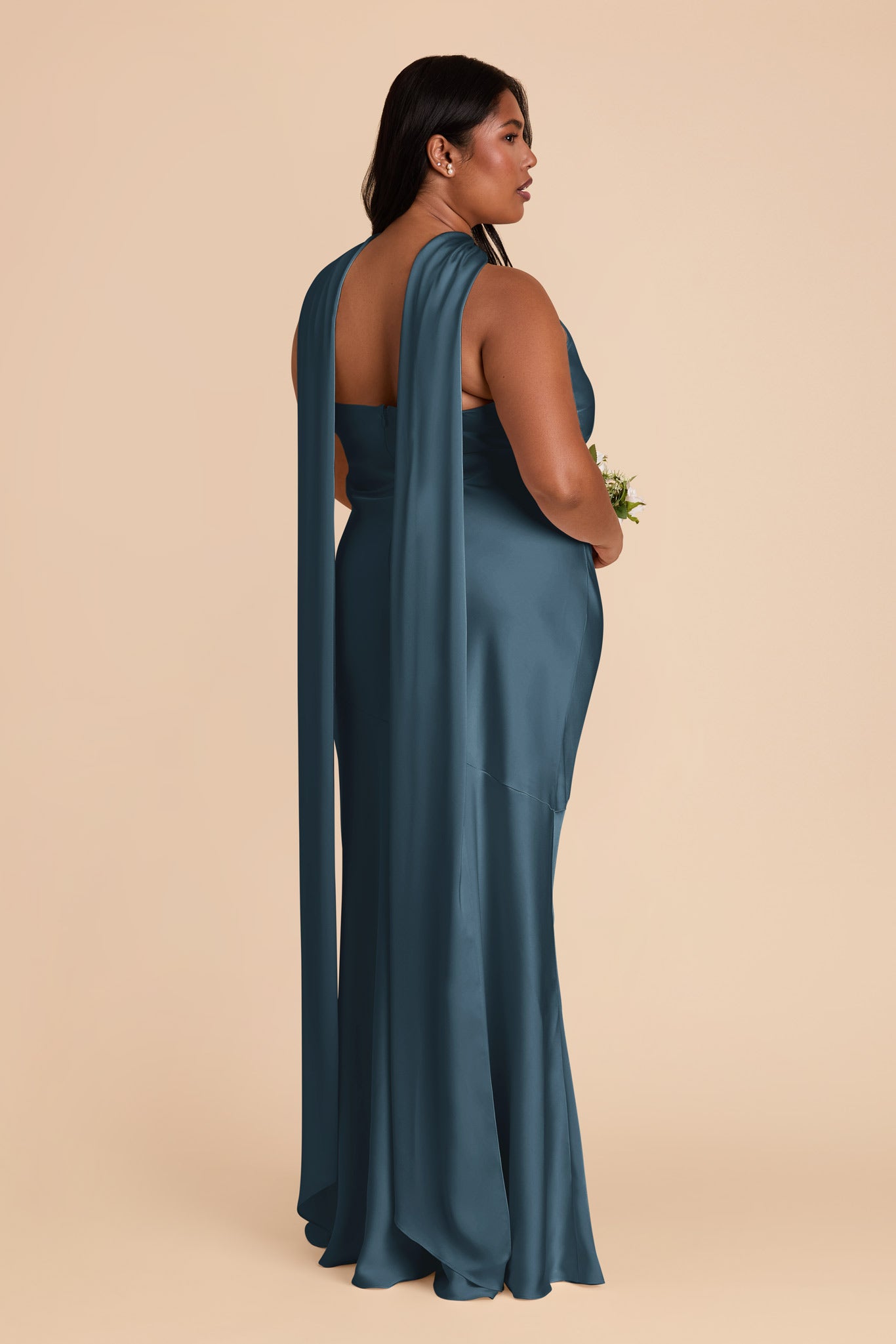 Matte Satin Halter Neck Gown with Train | Eileen Dress