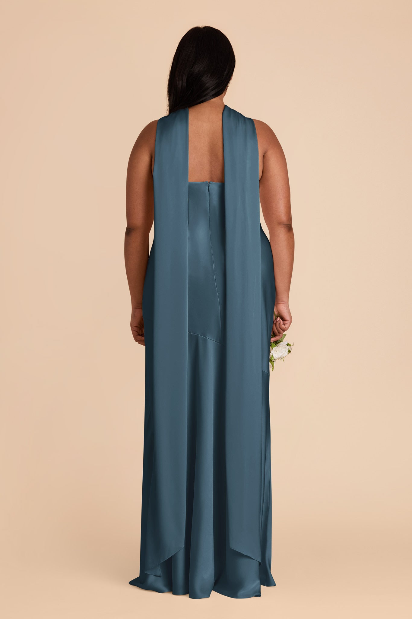 Matte Satin Halter Neck Gown with Train | Eileen Dress