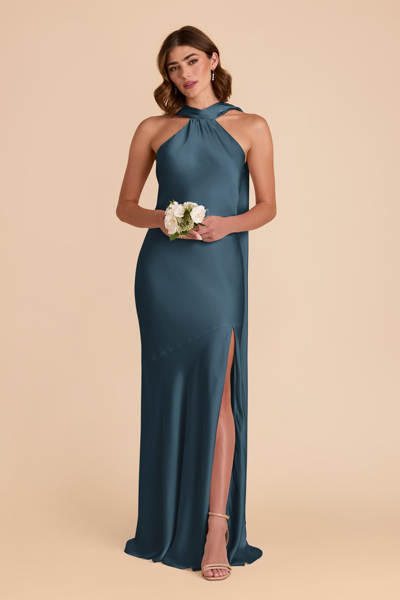 Matte Satin Halter Neck Gown with Train | Eileen Dress
