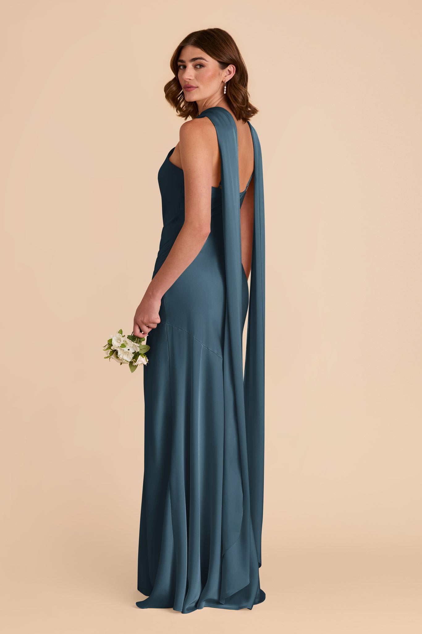 Matte Satin Halter Neck Gown with Train | Eileen Dress