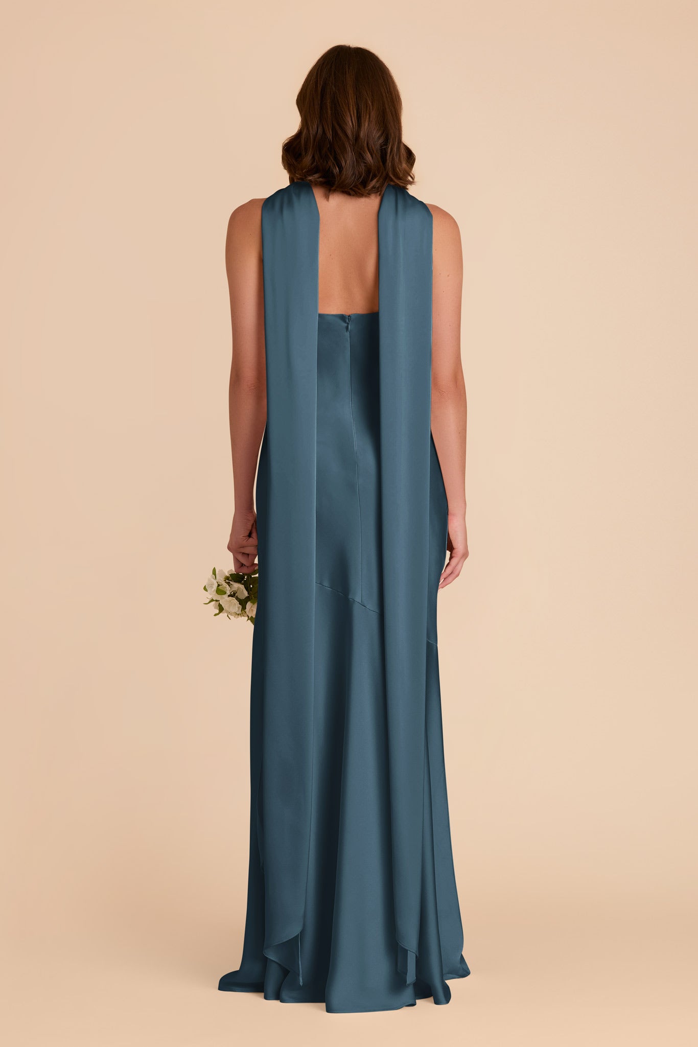 Matte Satin Halter Neck Gown with Train | Eileen Dress