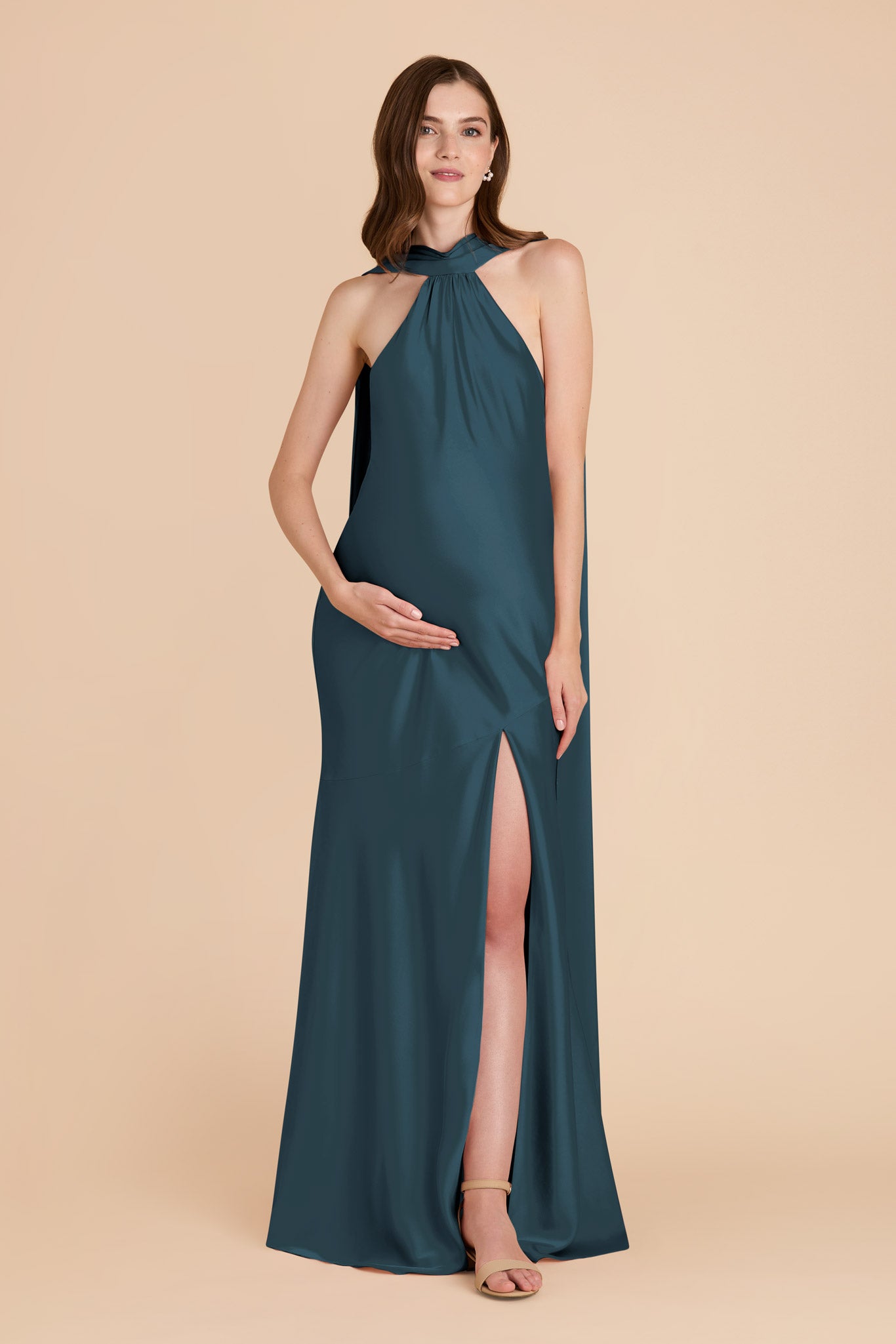 Matte Satin Halter Neck Gown with Train | Eileen Dress