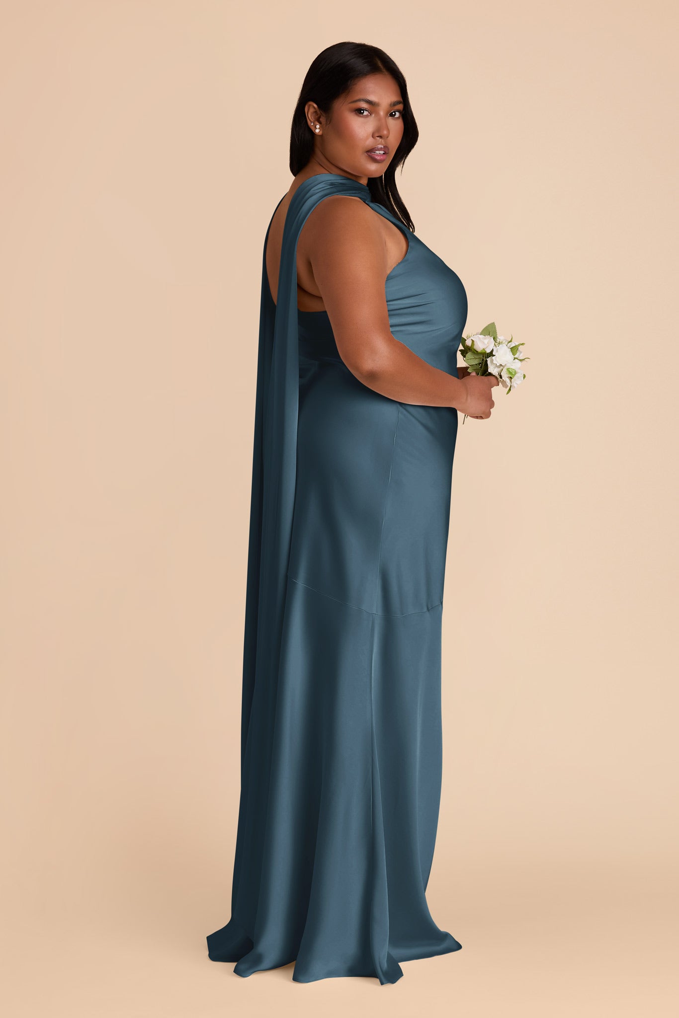 Matte Satin Halter Neck Gown with Train | Eileen Dress