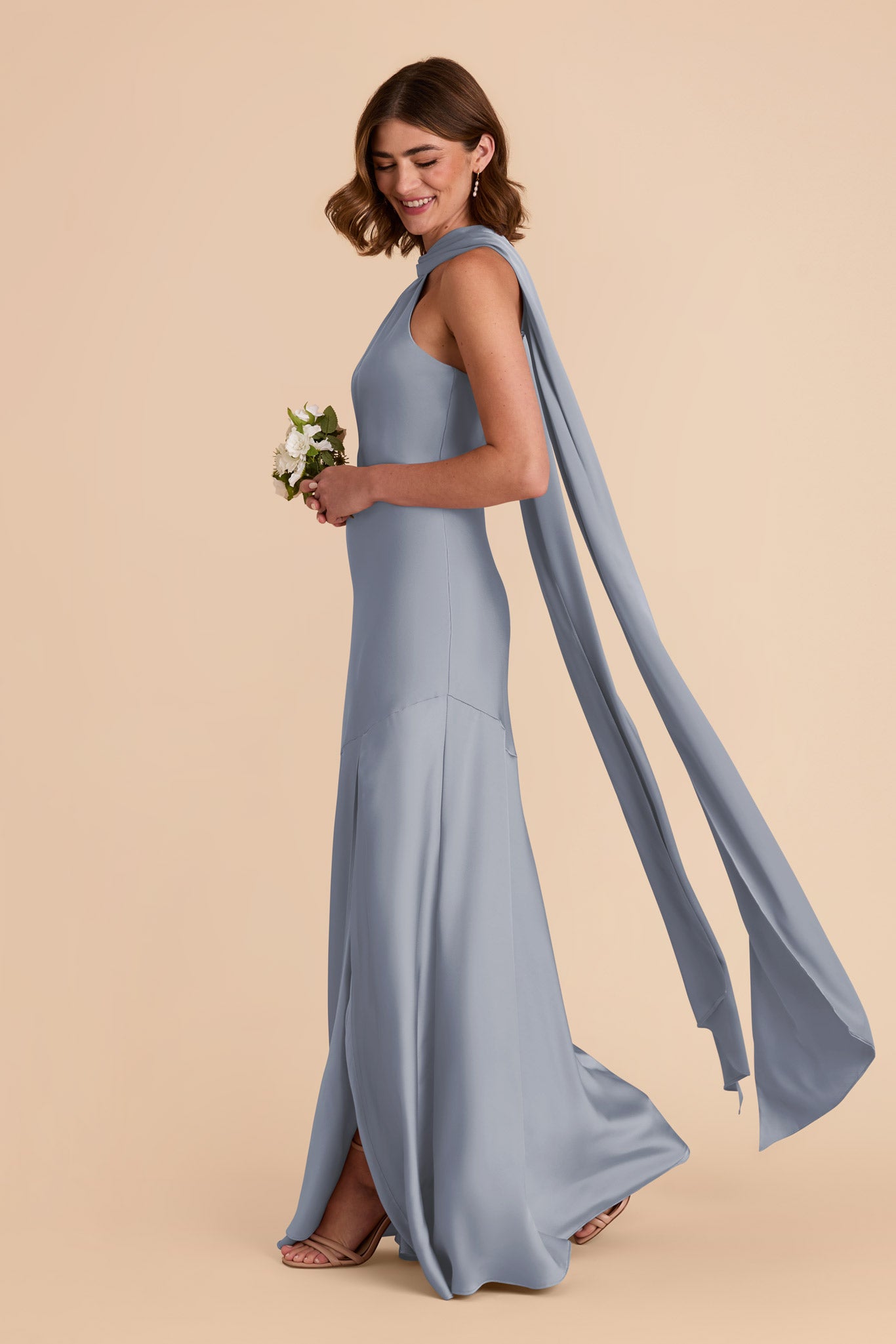 Matte Satin Halter Neck Gown with Train | Eileen Dress