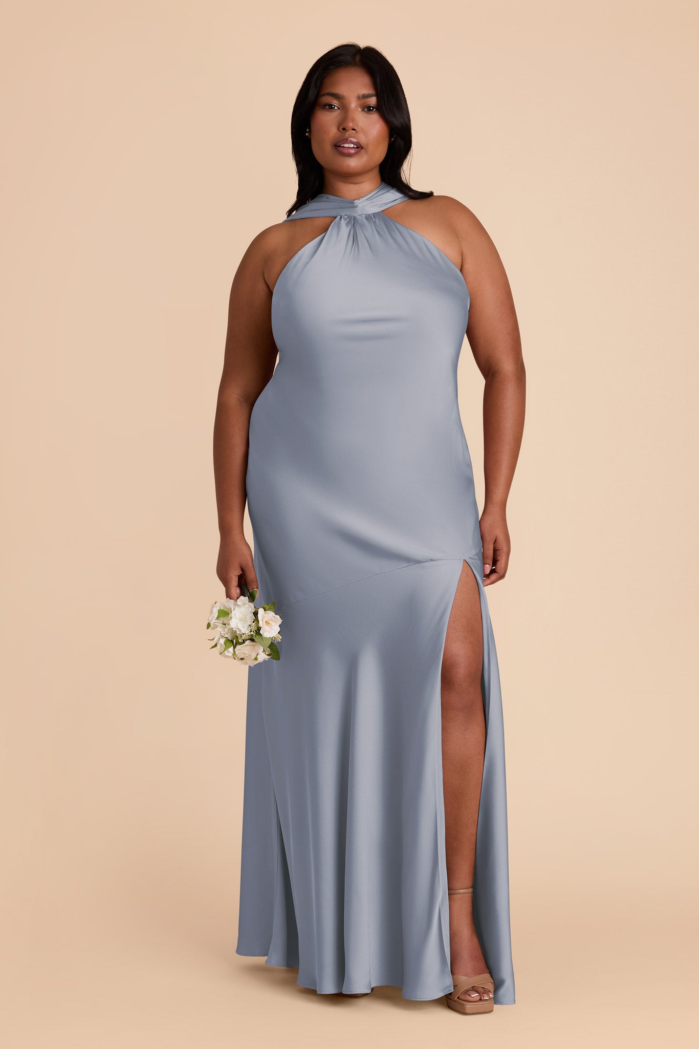 Matte Satin Halter Neck Gown with Train | Eileen Dress