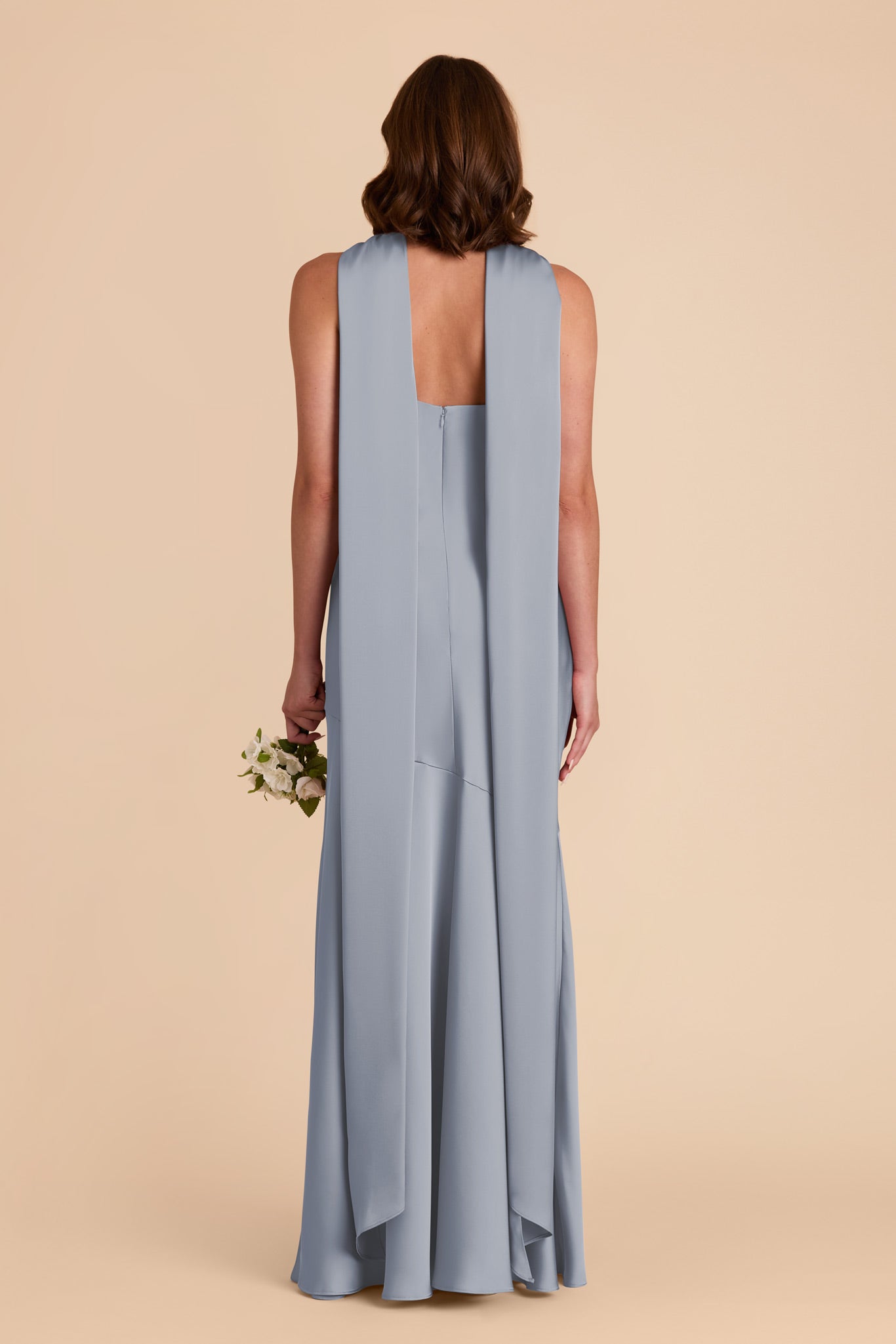 Matte Satin Halter Neck Gown with Train | Eileen Dress