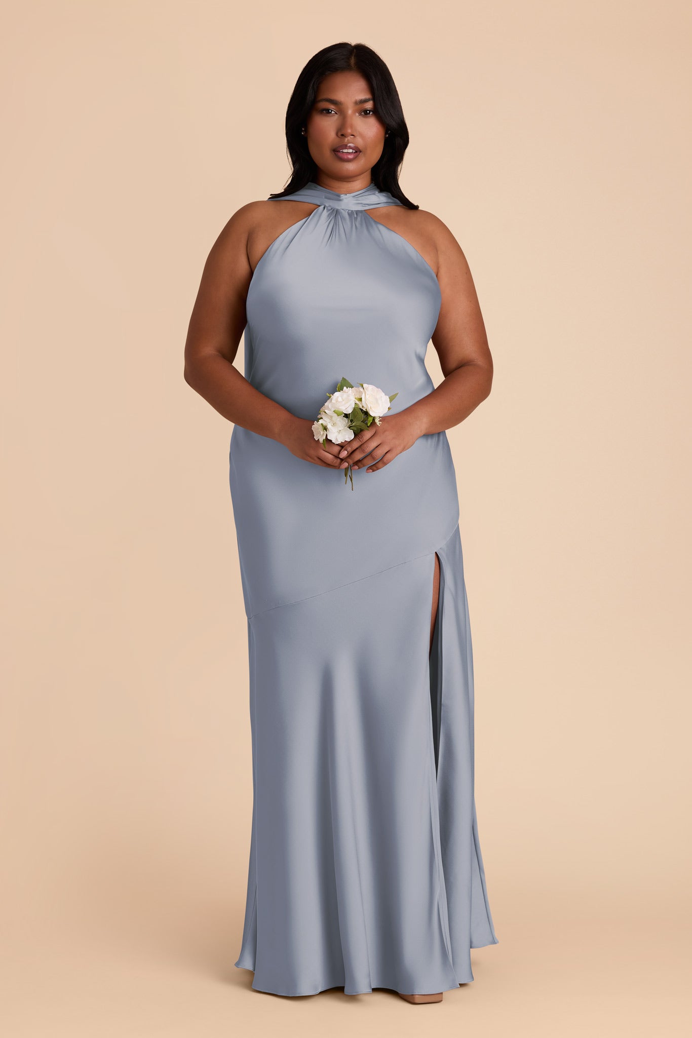 Matte Satin Halter Neck Gown with Train | Eileen Dress