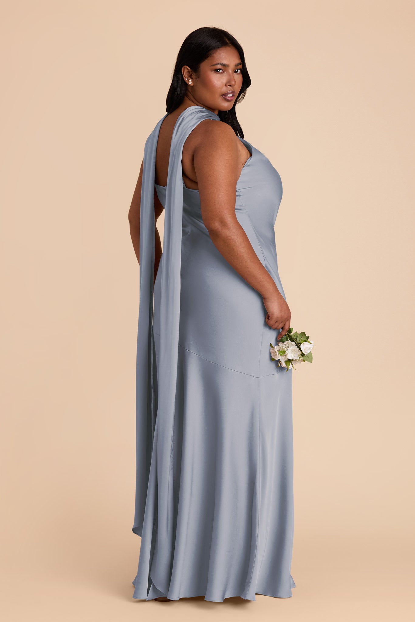 Matte Satin Halter Neck Gown with Train | Eileen Dress