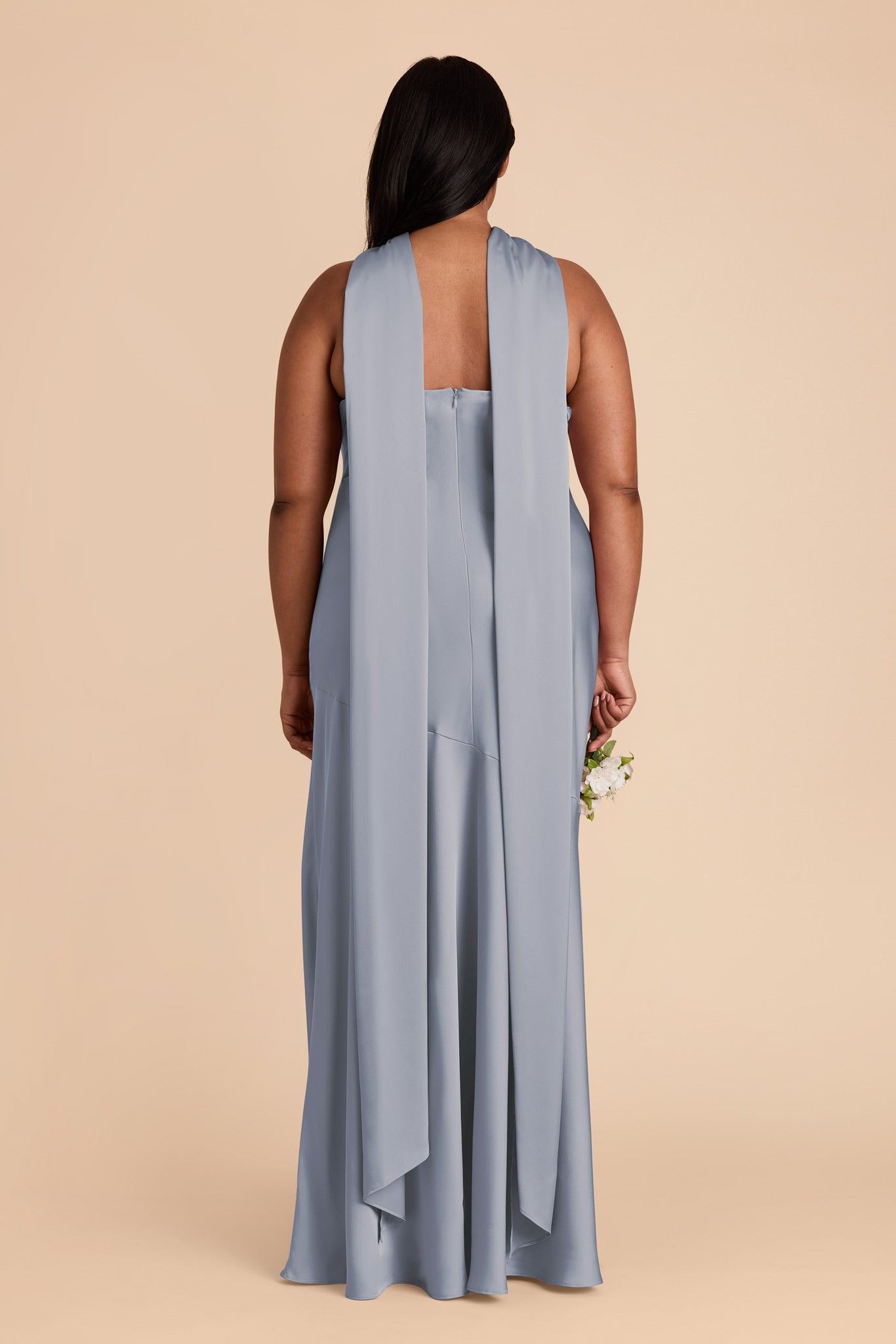 Matte Satin Halter Neck Gown with Train | Eileen Dress