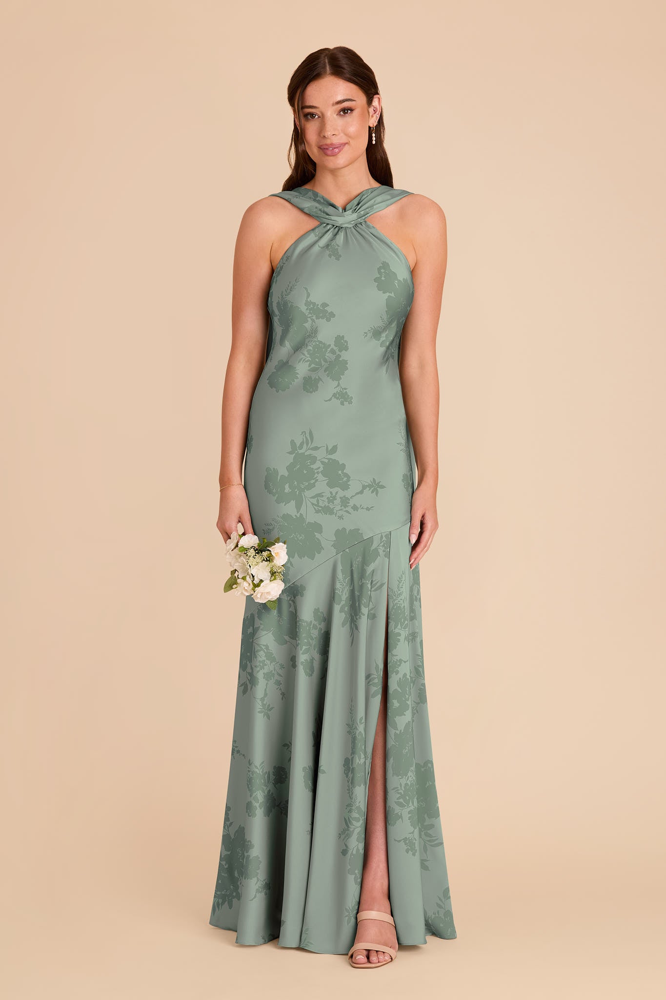 Satin Halter Neck Gown with Train | Eileen Sage Blooms