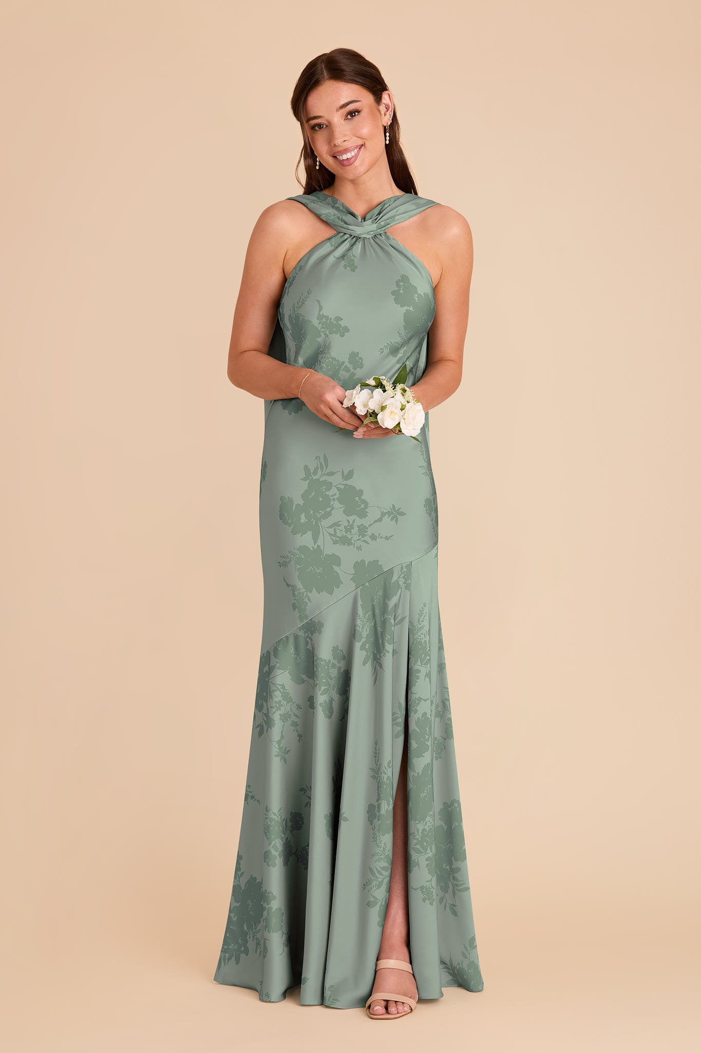 Satin Halter Neck Gown with Train | Eileen Sage Blooms