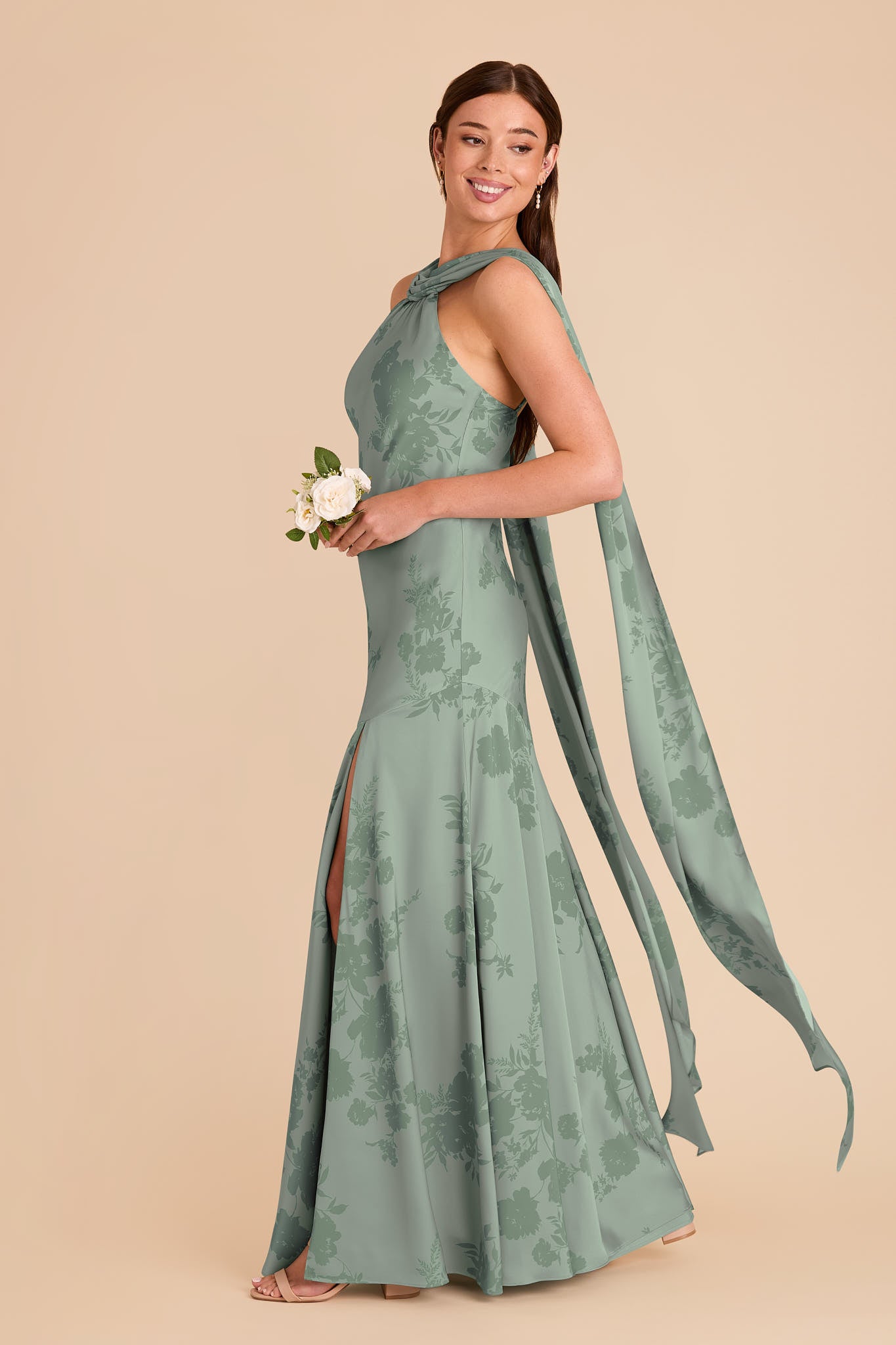 Satin Halter Neck Gown with Train | Eileen Sage Blooms