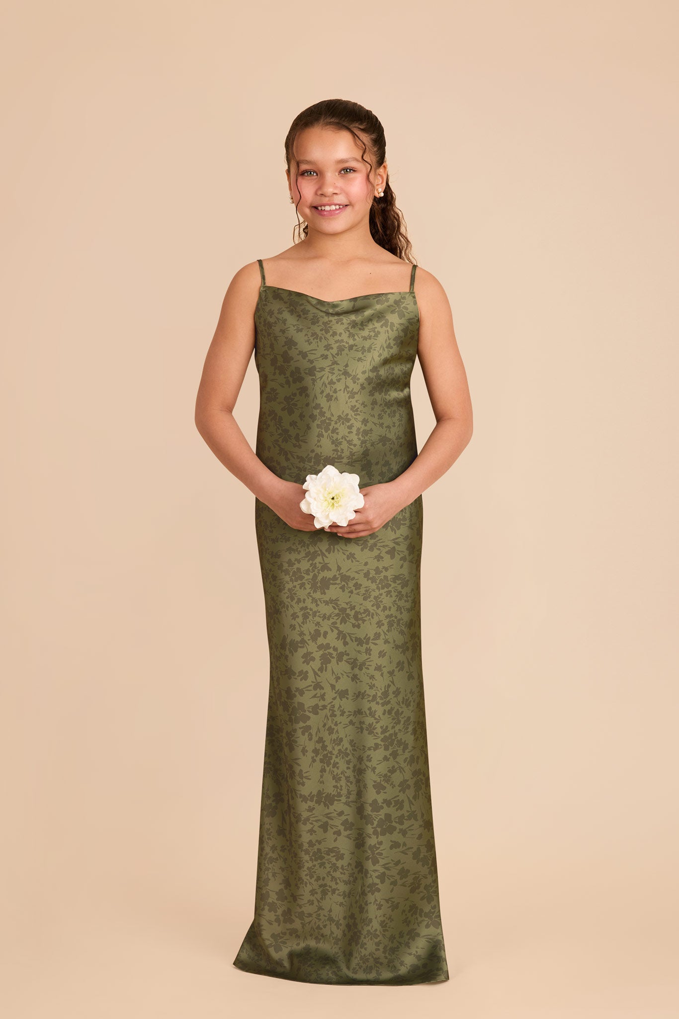 Matte Satin Bridesmaid Dress with Cowl Neckline | Elisa Junior