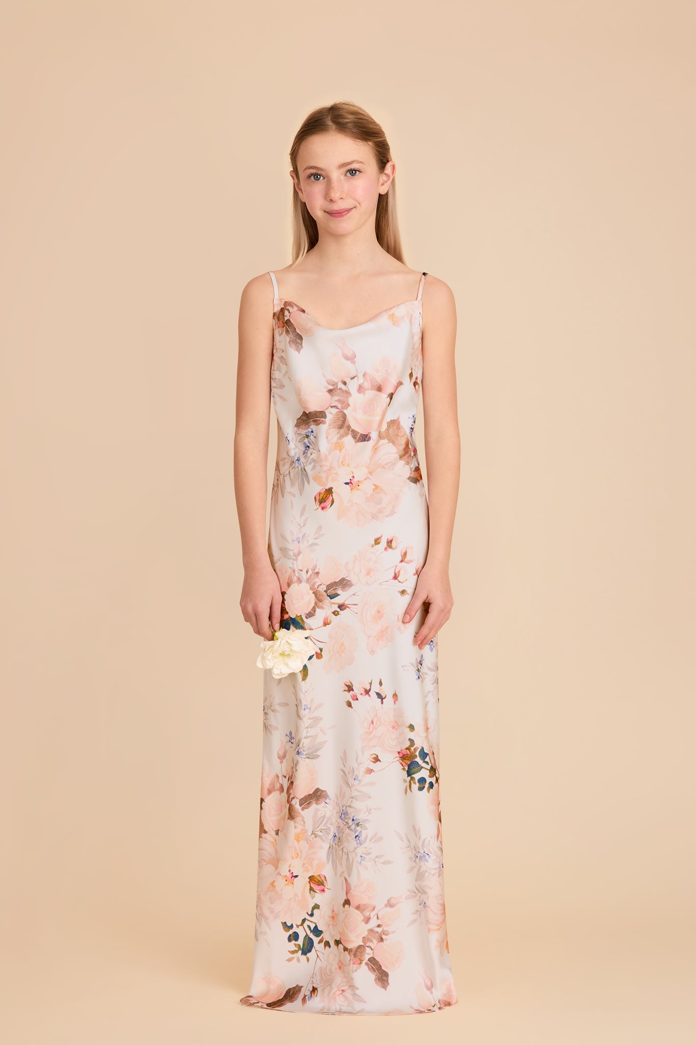 Matte Satin Bridesmaid Dress with Cowl Neckline | Elisa Junior