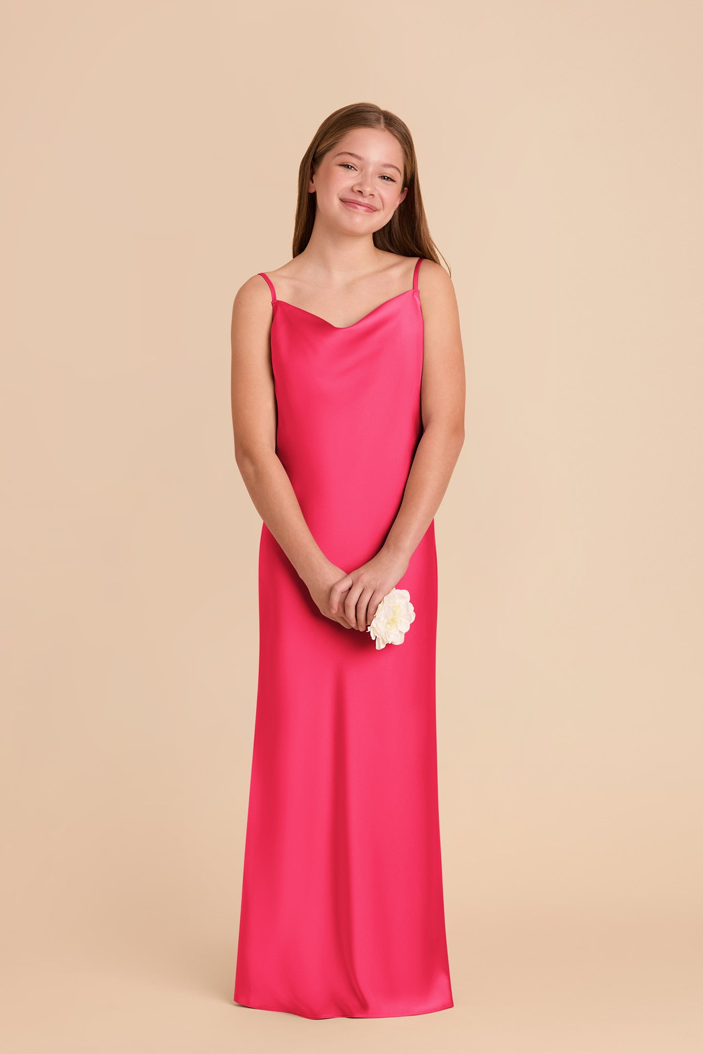 Matte Satin Junior Dress with Cowl Neckline | Elisa Fuchsia