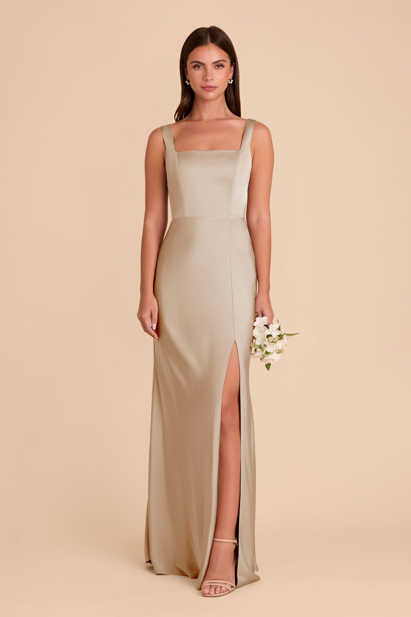 Convertible Satin Dress with Bows | Alex in Neutral Champagne
