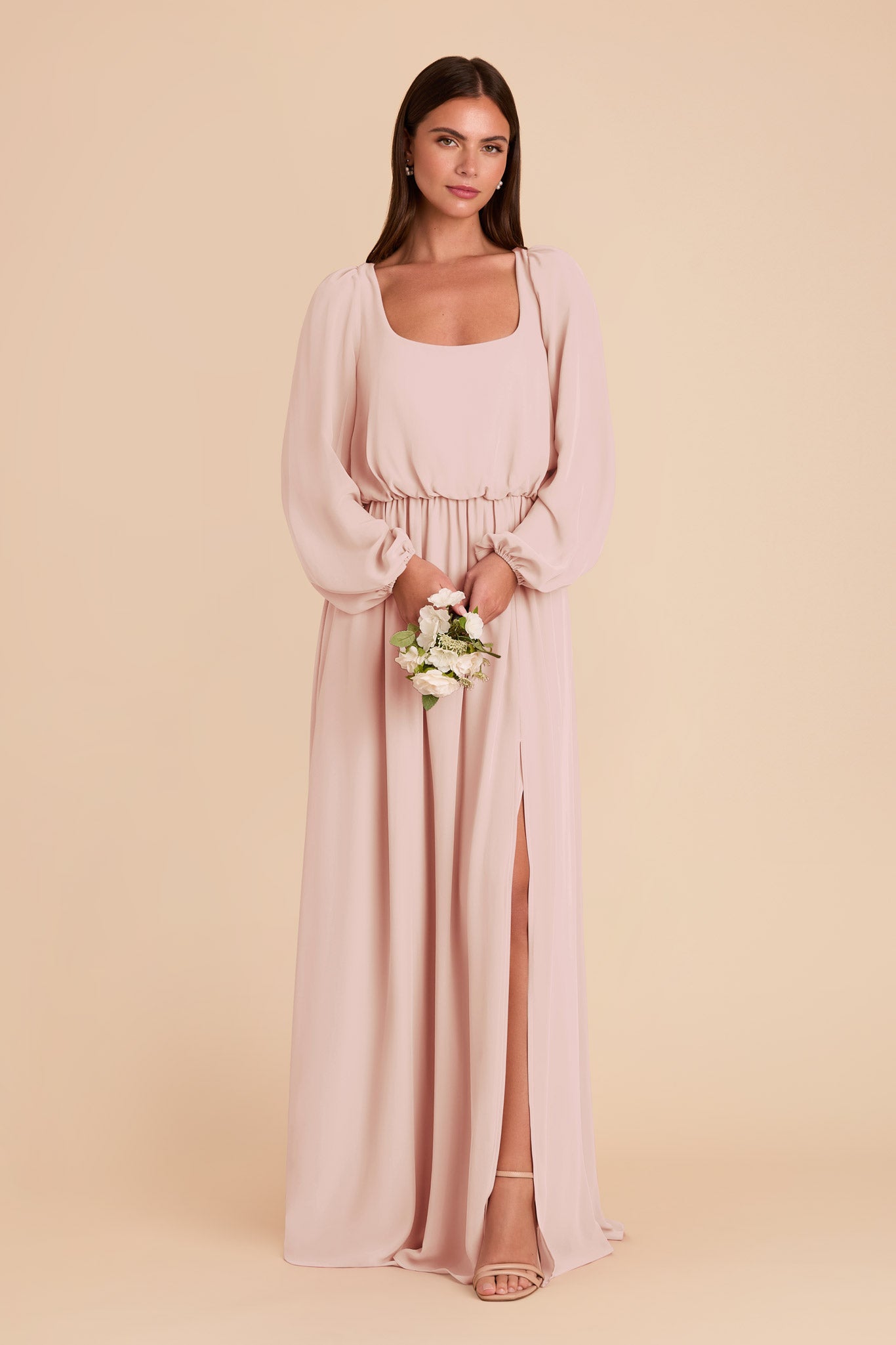 Chiffon Dress with Square Neckline & Bishop Sleeves | Eloise