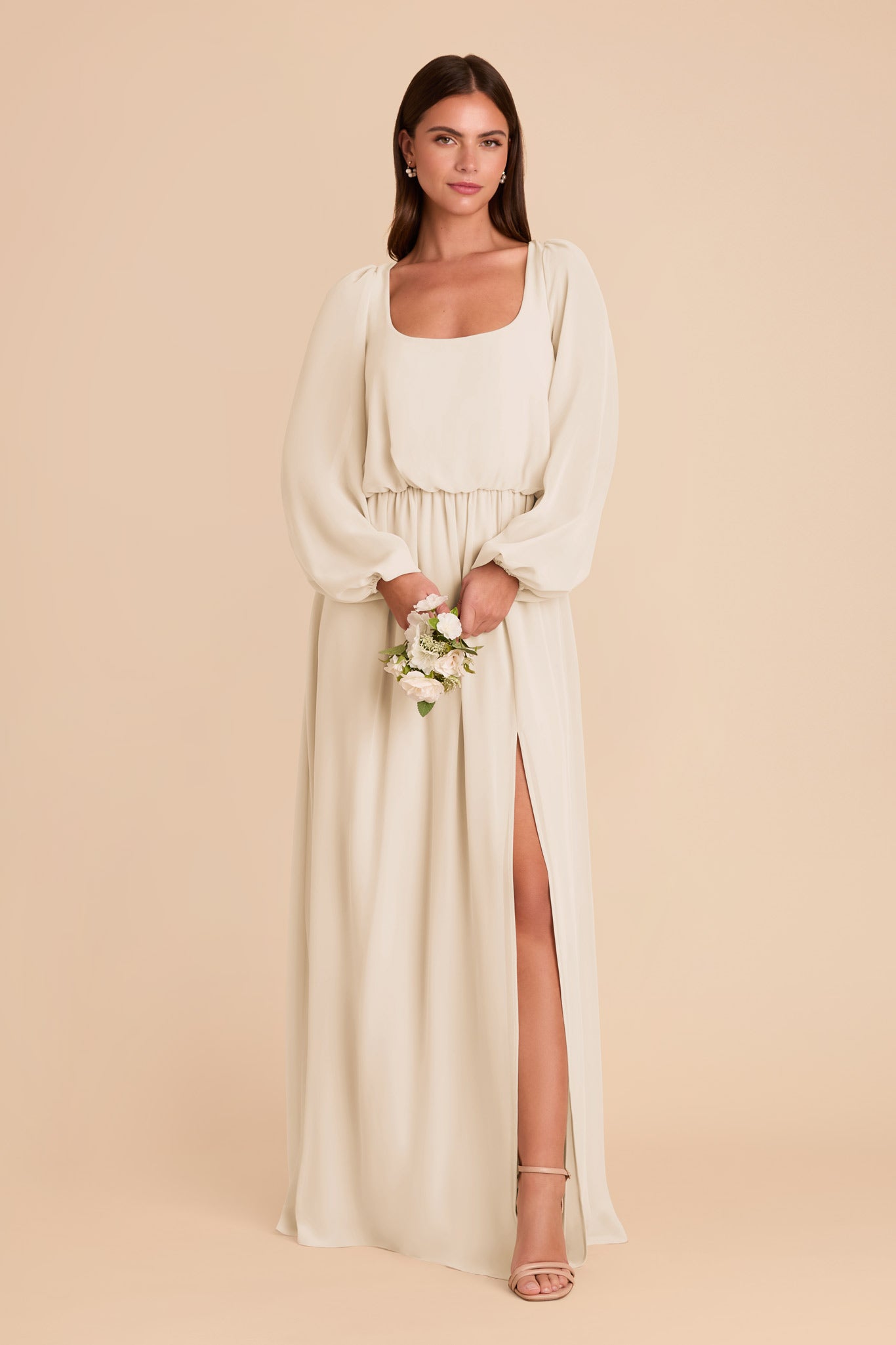 Chiffon Dress with Square Neckline & Bishop Sleeves | Eloise