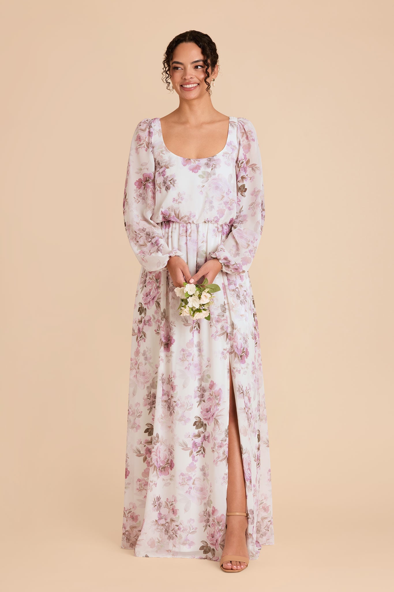 Chiffon Gown with Square Neckline & Bishop Sleeves | Eloise Dress