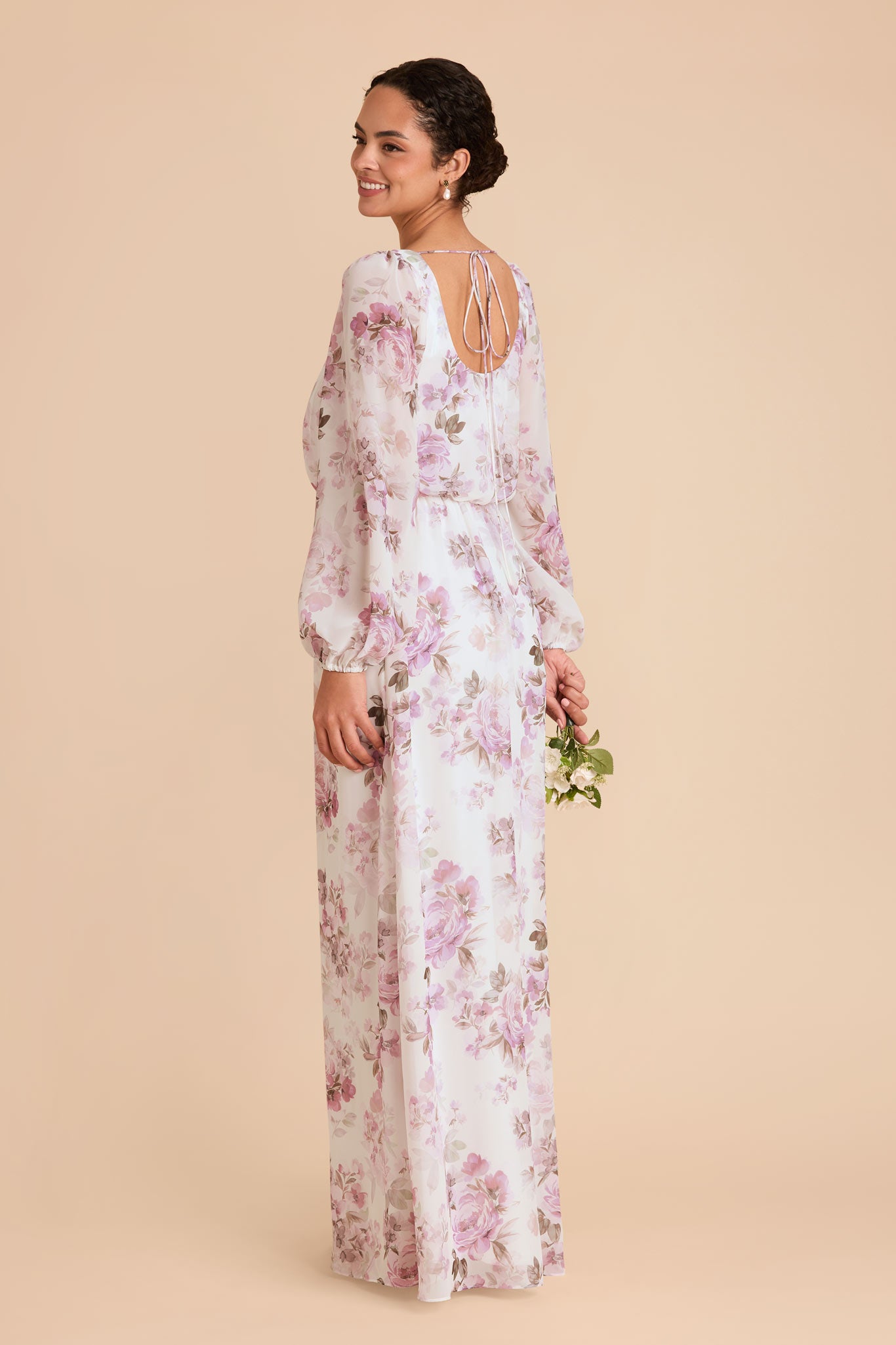 Chiffon Gown with Square Neckline & Bishop Sleeves | Eloise Dress