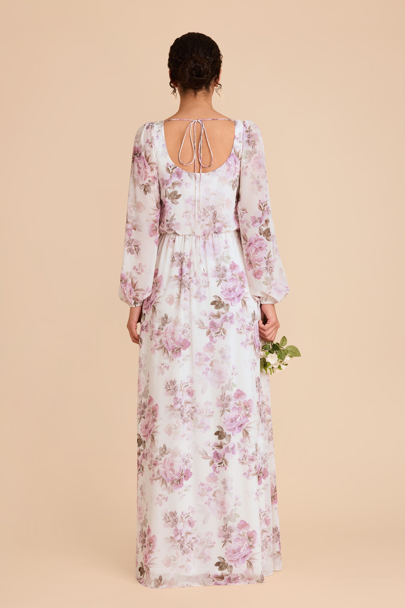 Chiffon Gown with Square Neckline & Bishop Sleeves | Eloise Dress