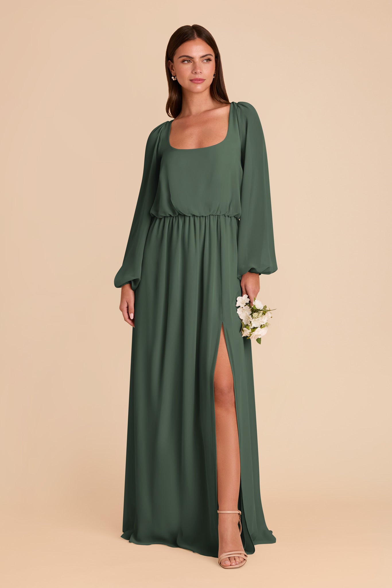 Ethereal Chiffon Dress with Square Neckline & Bishop Sleeves | Eloise