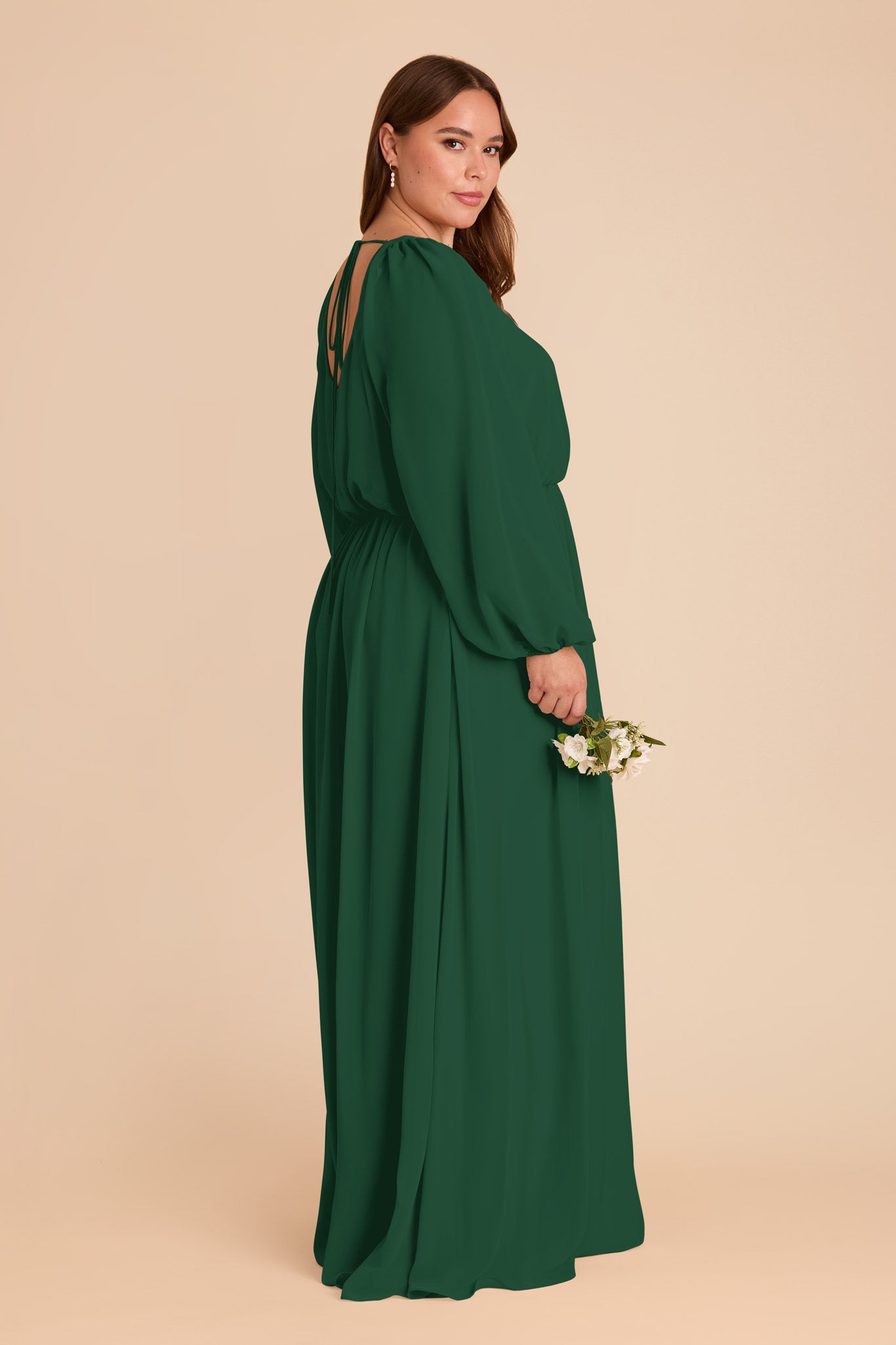 Chiffon Dress with Square Neckline & Long Sleeves | Eloise Forest Green