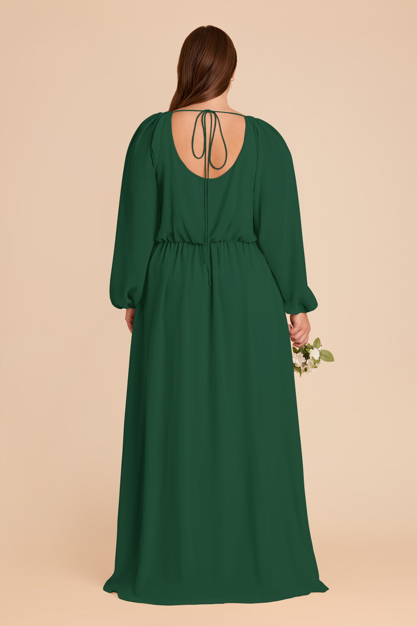 Chiffon Dress with Square Neckline & Long Sleeves | Eloise Forest Green