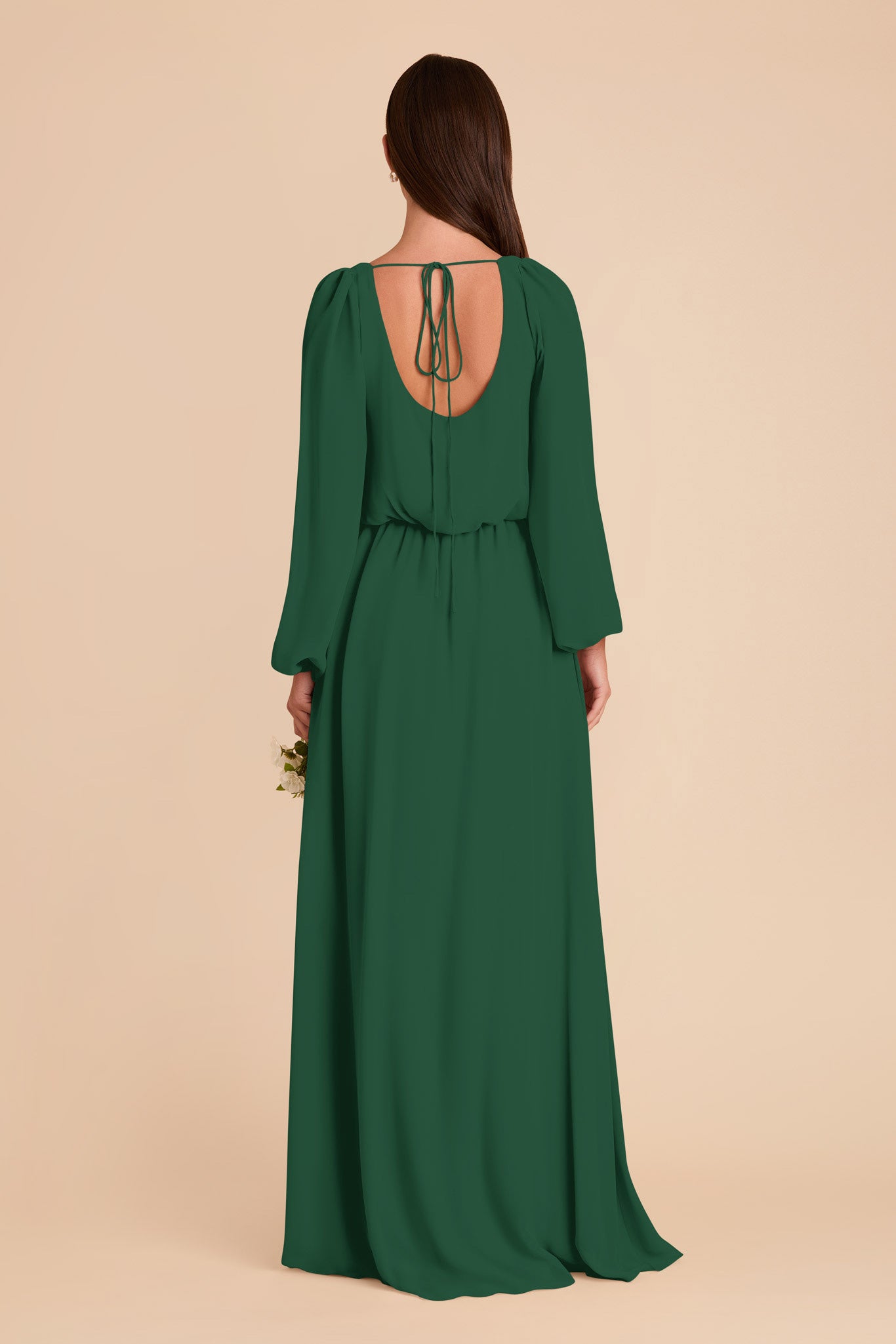 Chiffon Dress with Square Neckline & Long Sleeves | Eloise Forest Green