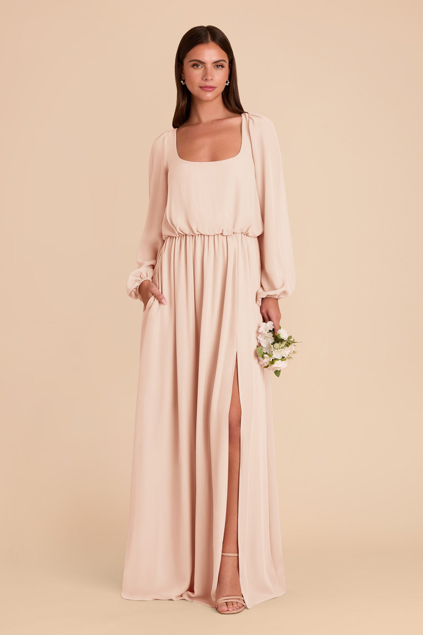 Chiffon Square Neck Dress with Bishop Sleeves | Eloise