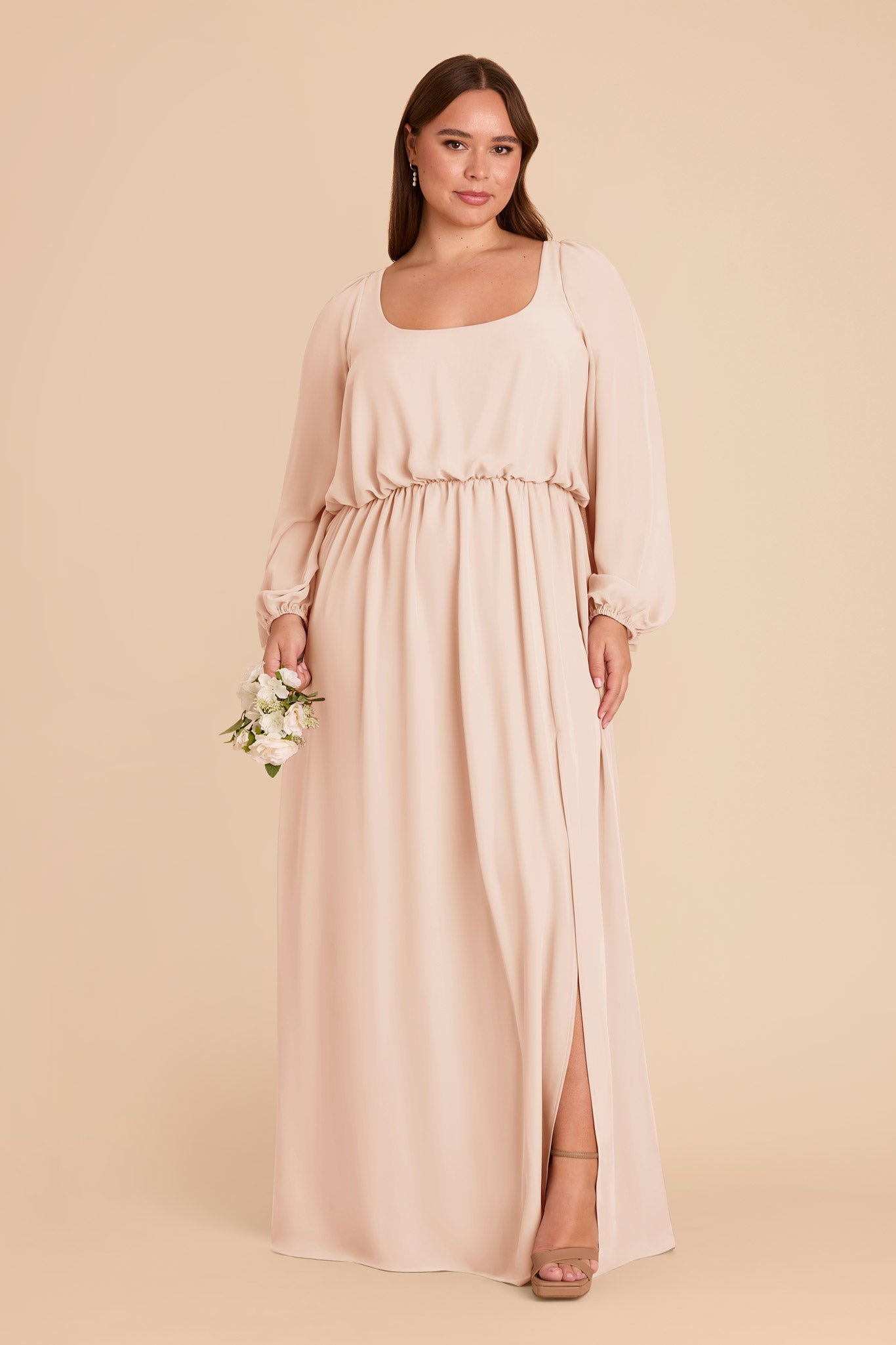 Chiffon Square Neck Dress with Bishop Sleeves | Eloise