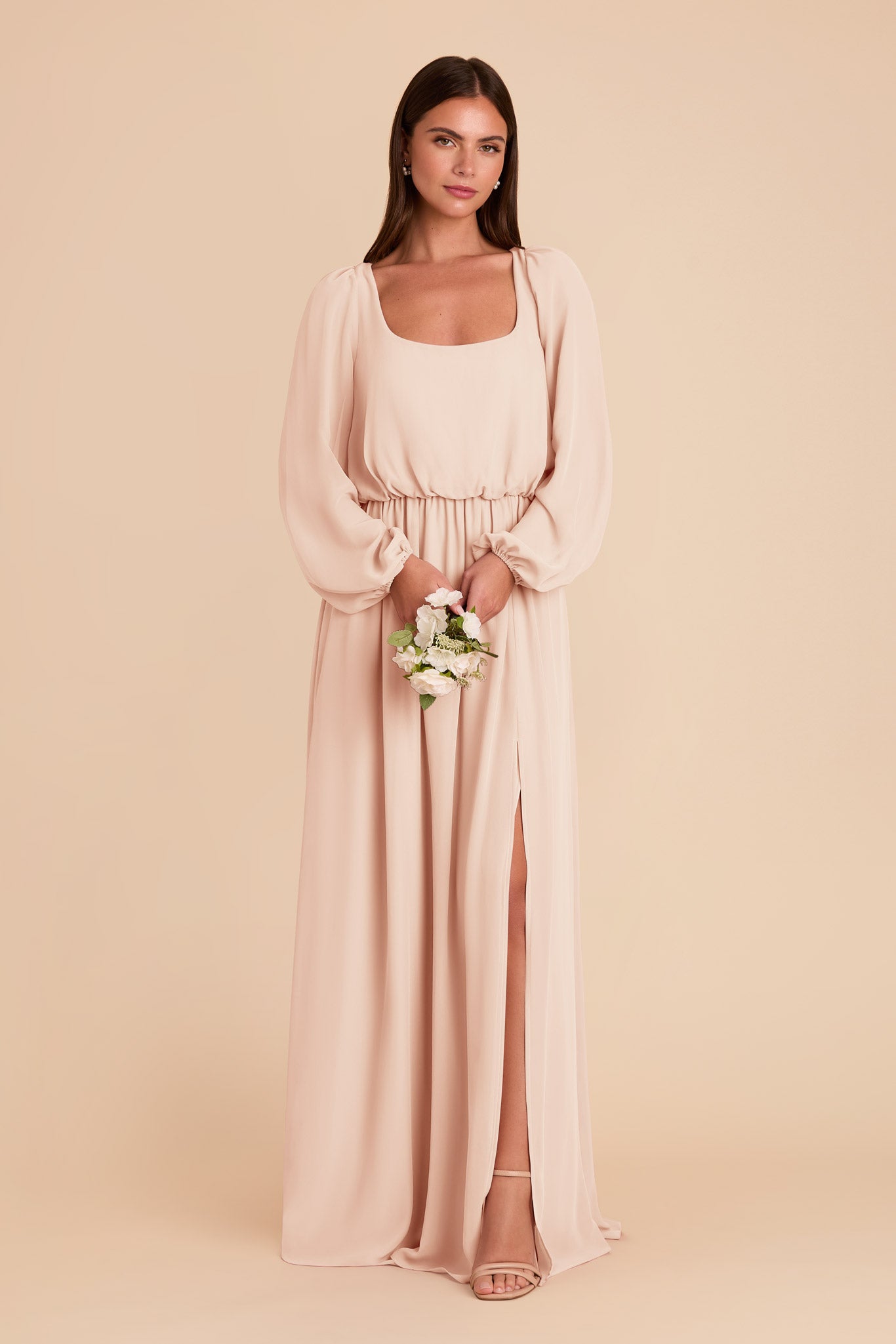 Chiffon Square Neck Dress with Bishop Sleeves | Eloise