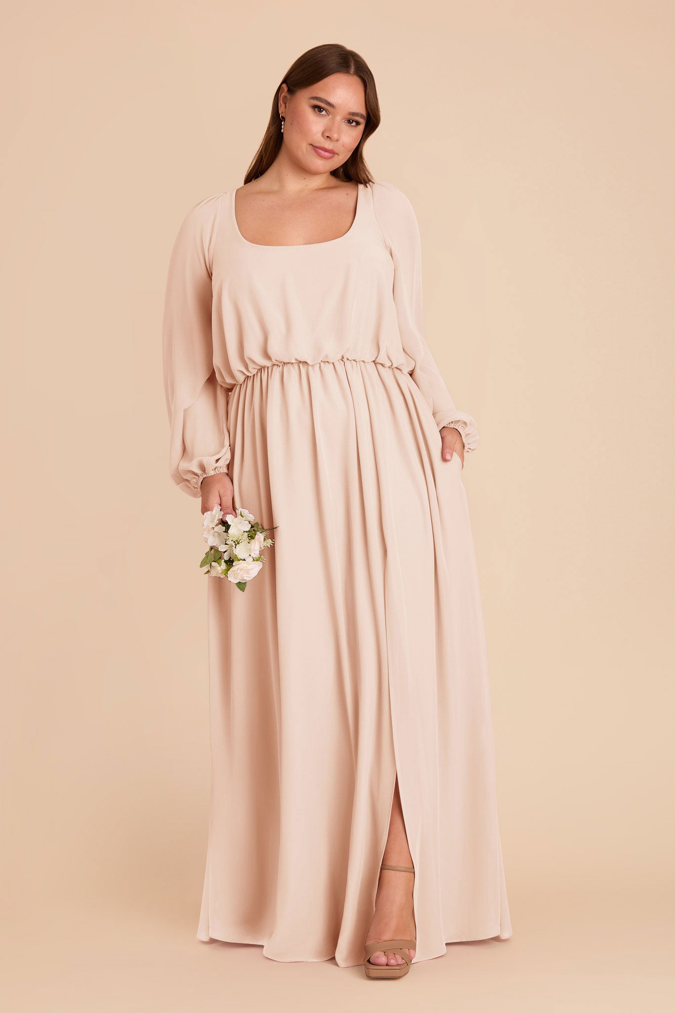 Chiffon Square Neck Dress with Bishop Sleeves | Eloise