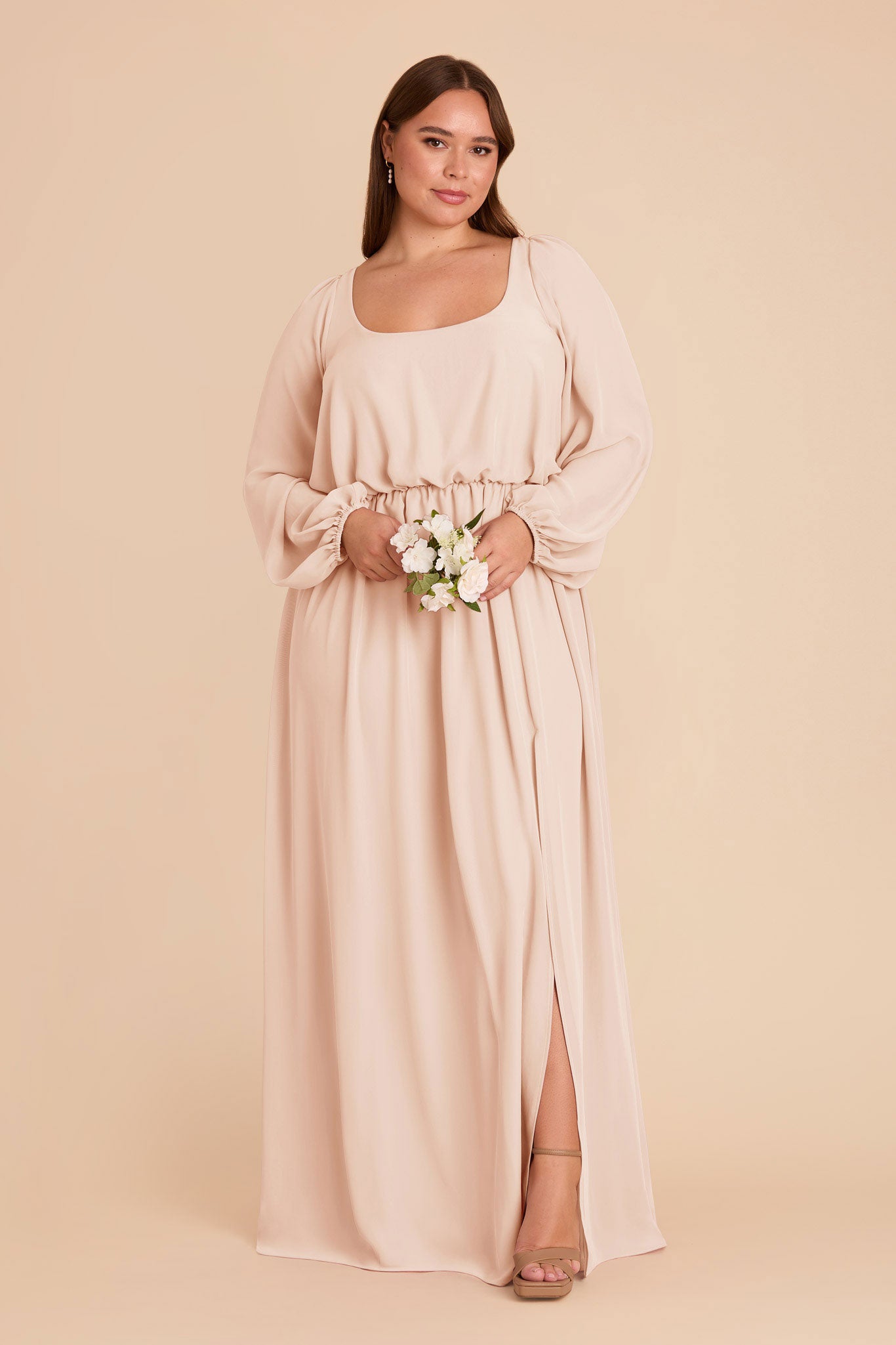 Chiffon Square Neck Dress with Bishop Sleeves | Eloise