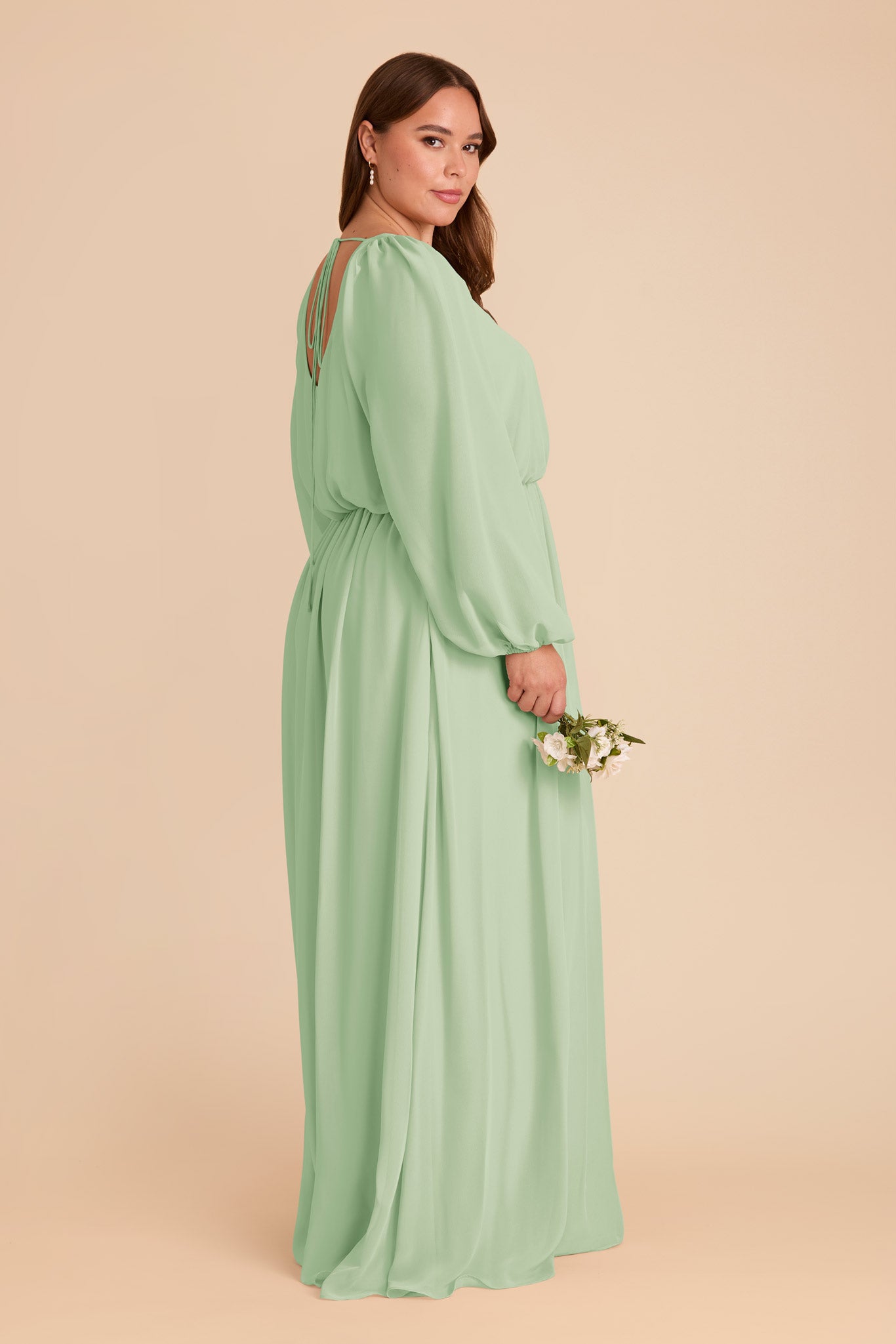 Chiffon Dress with Square Neckline & Bishop Sleeves | Eloise