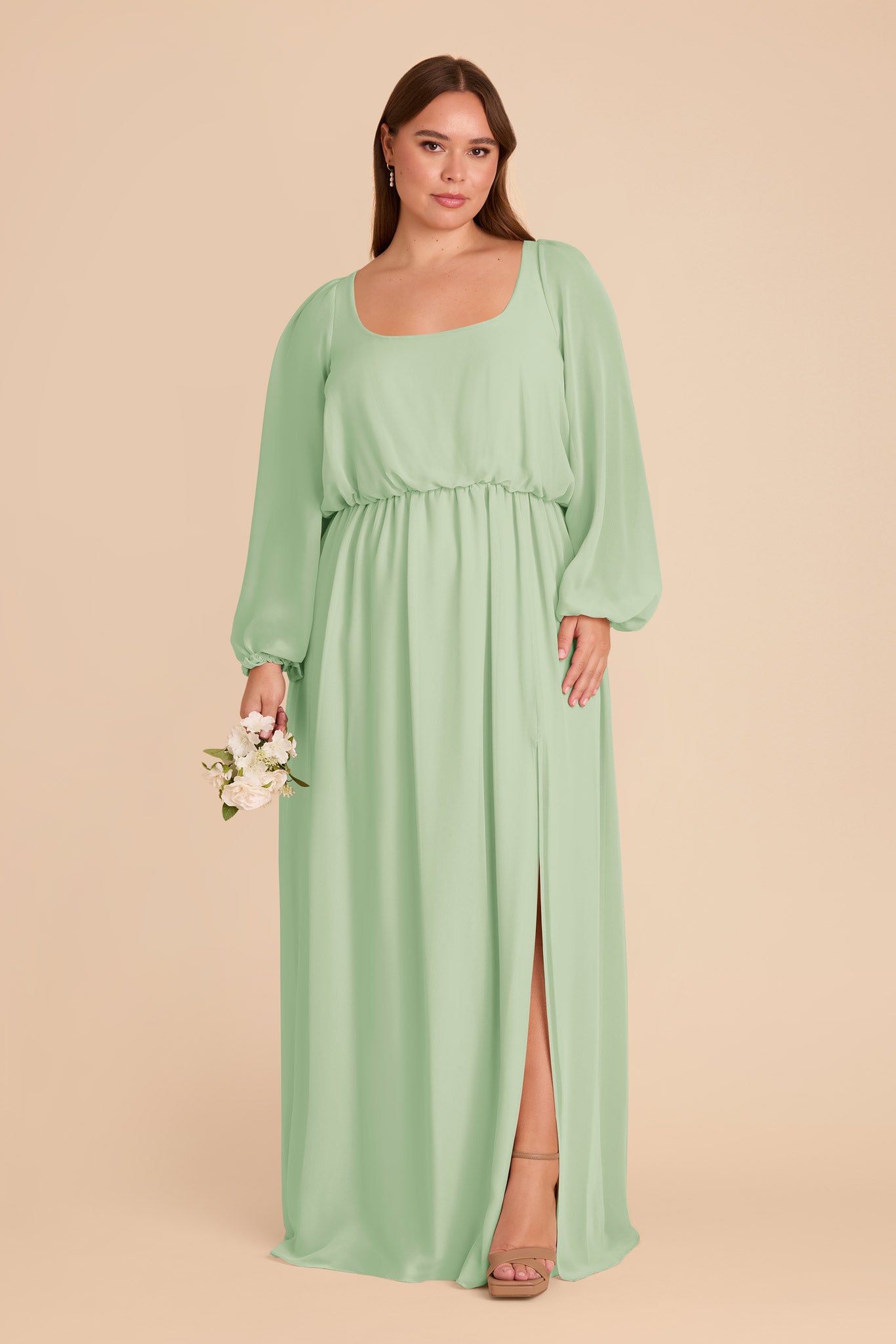 Chiffon Dress with Square Neckline & Bishop Sleeves | Eloise