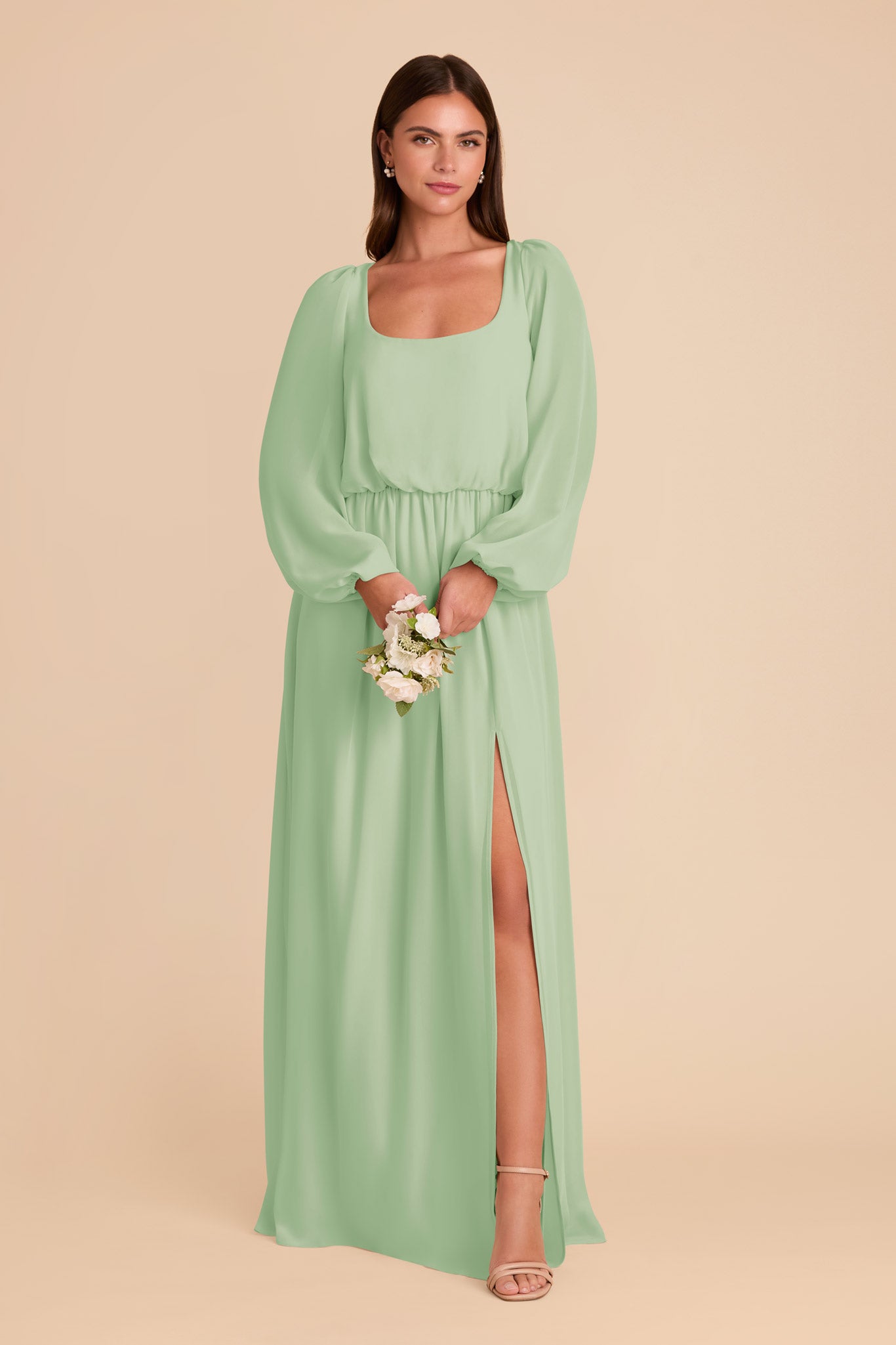 Chiffon Dress with Square Neckline & Bishop Sleeves | Eloise