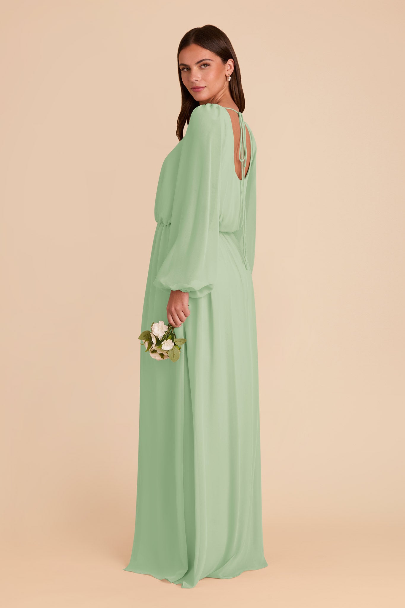 Chiffon Dress with Square Neckline & Bishop Sleeves | Eloise
