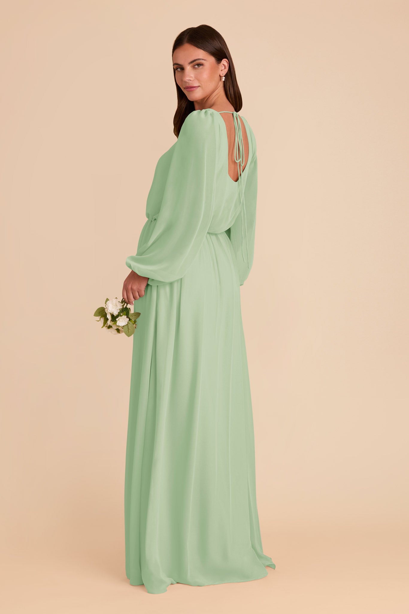 Chiffon Dress with Square Neckline & Bishop Sleeves | Eloise