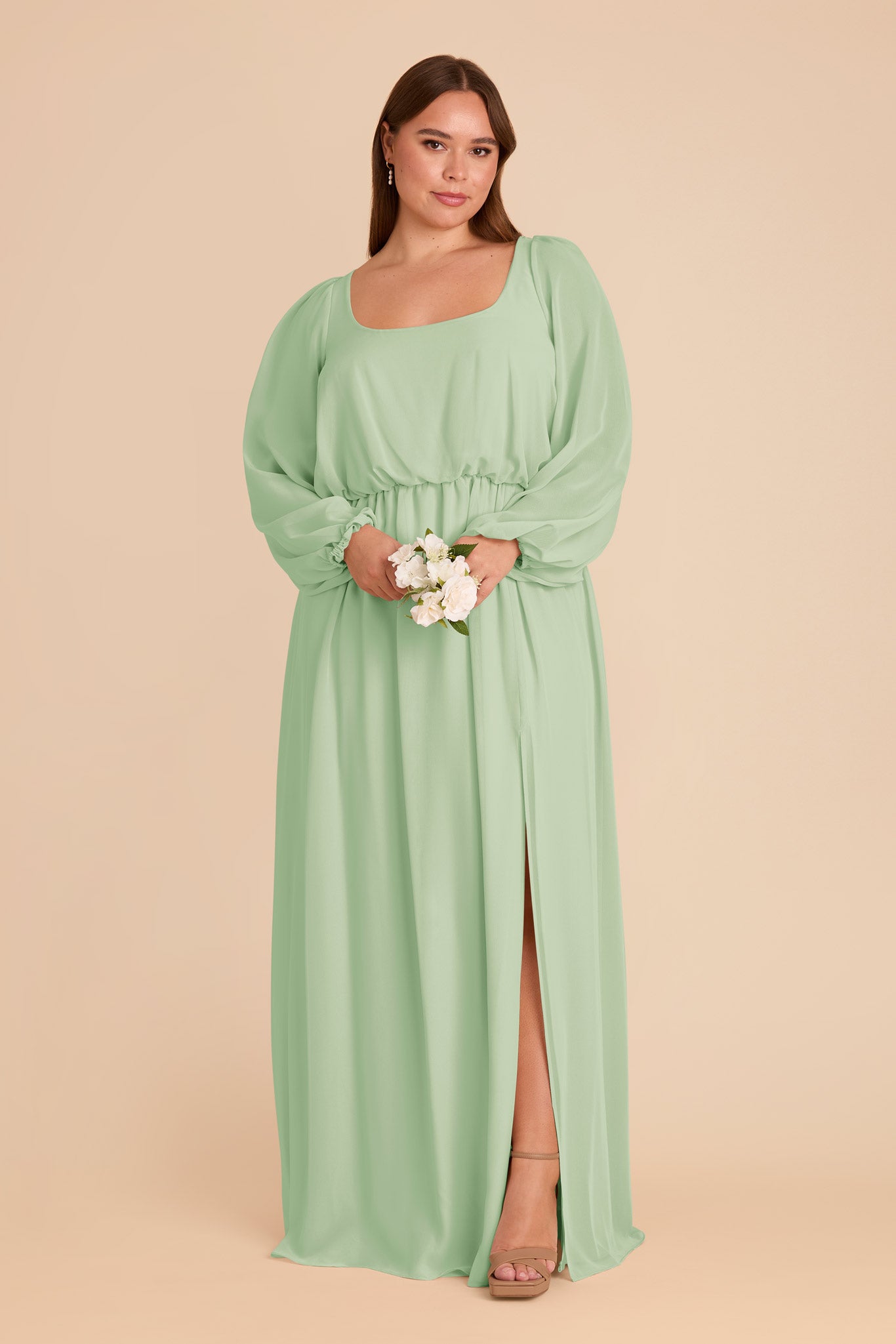Chiffon Dress with Square Neckline & Bishop Sleeves | Eloise