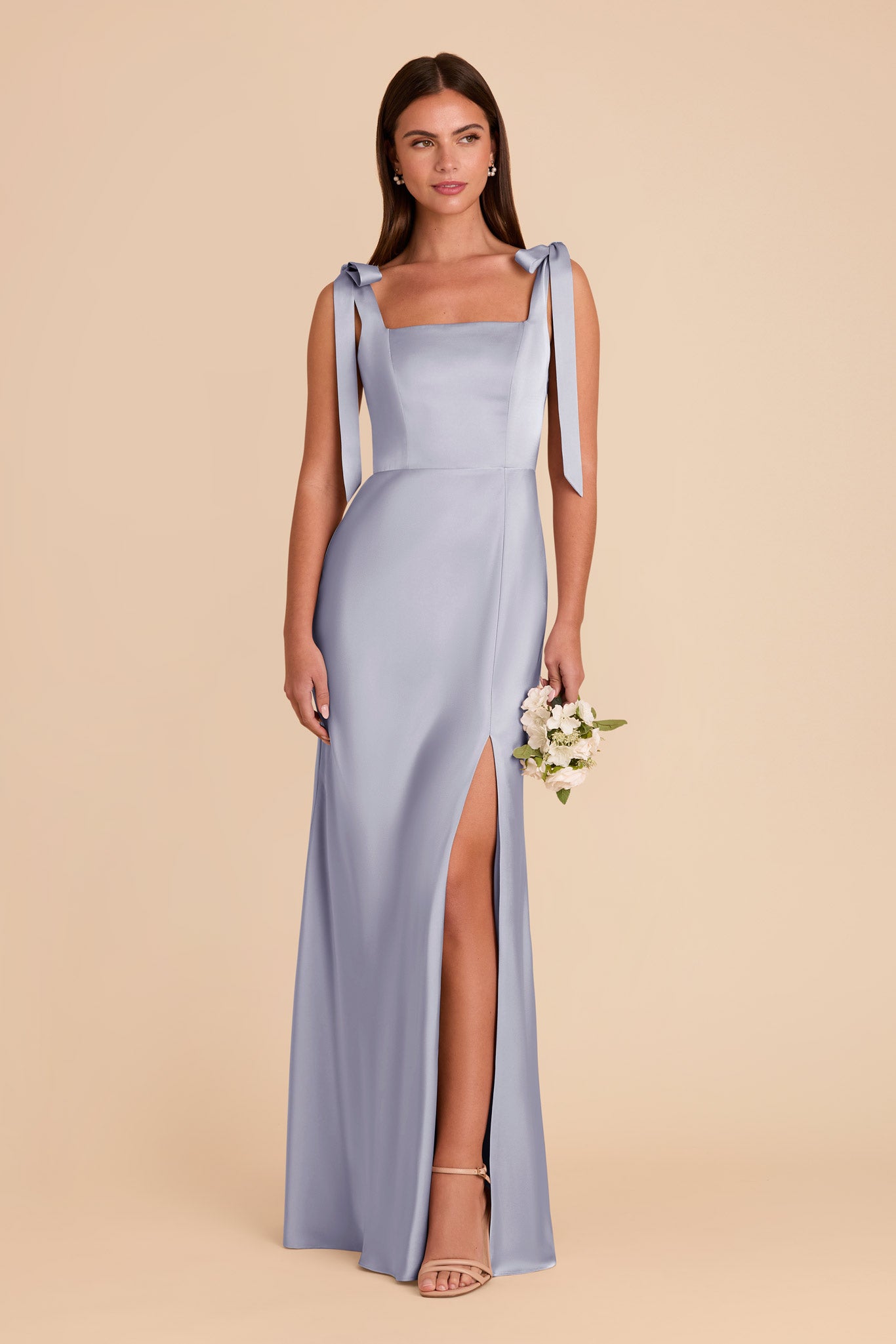 Convertible Dress with Bows | Alex Matte Satin - Periwinkle Blue ...