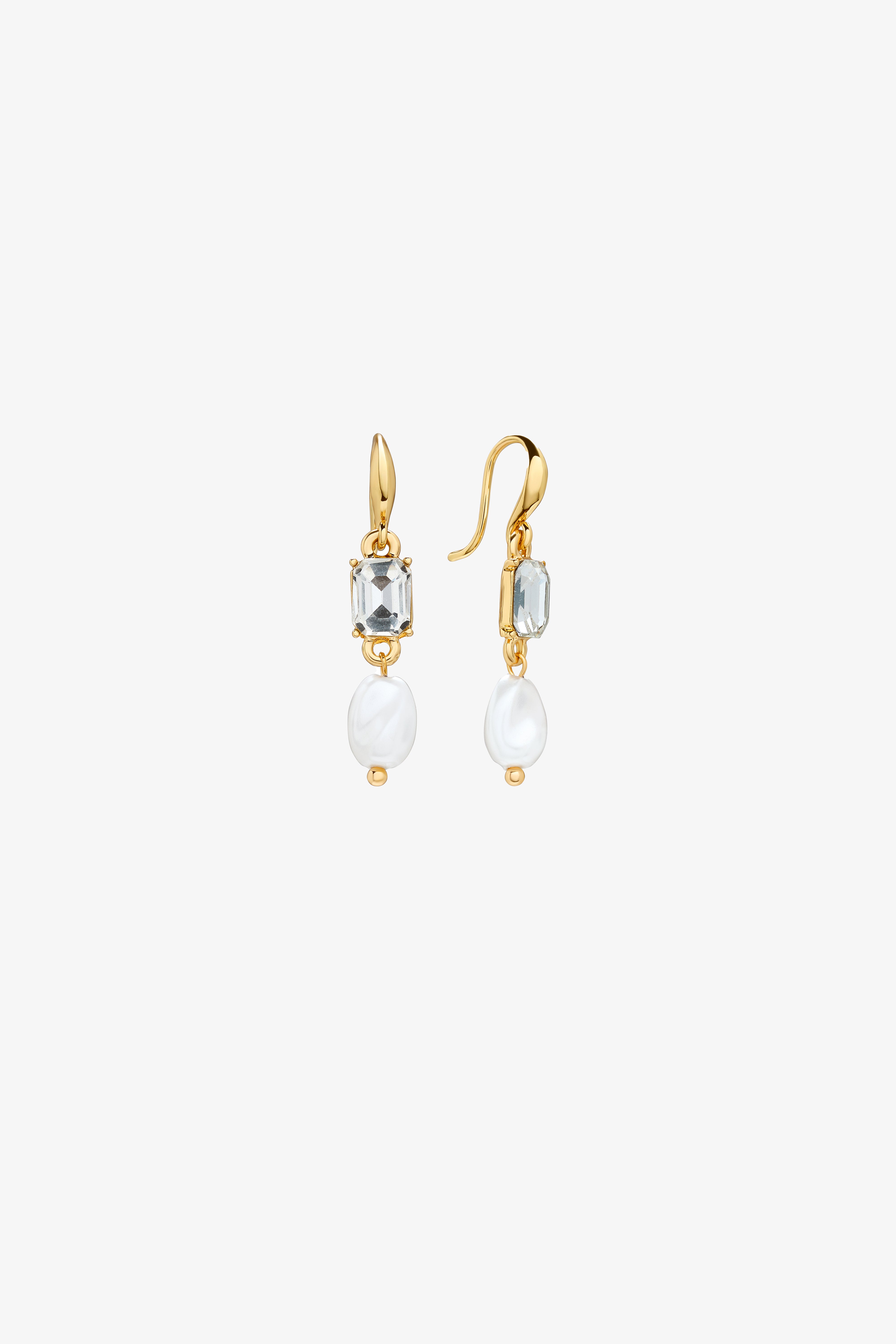 Emerald Cut Pearl Drop Earrings for Weddings | Gold & Freshwater Pearl