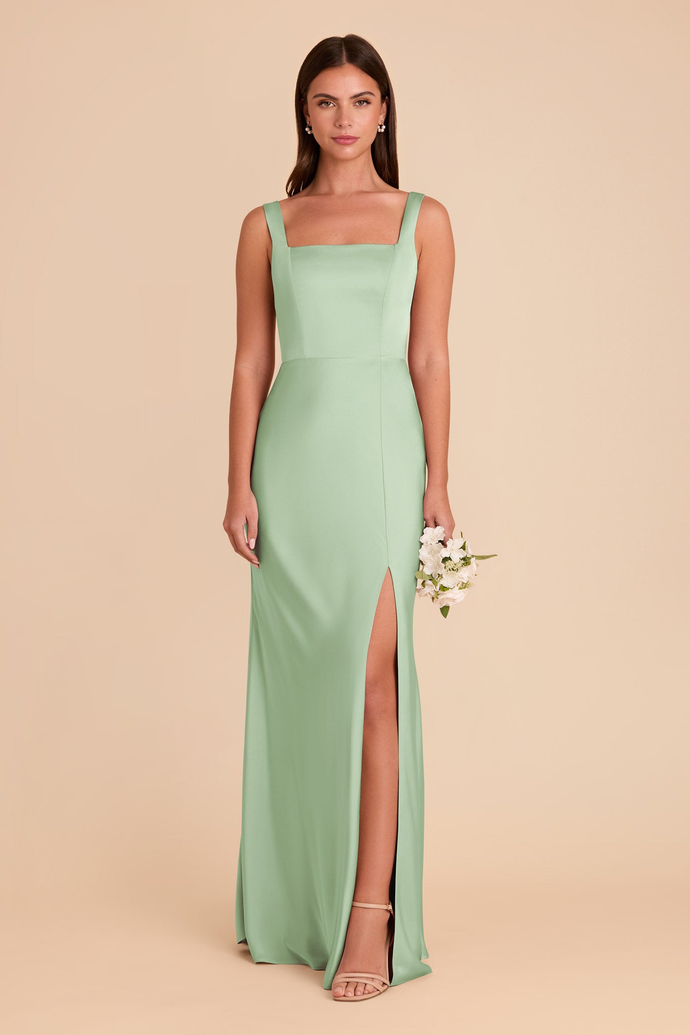 Convertible Satin Dress with Bows | Alex - Pistachio